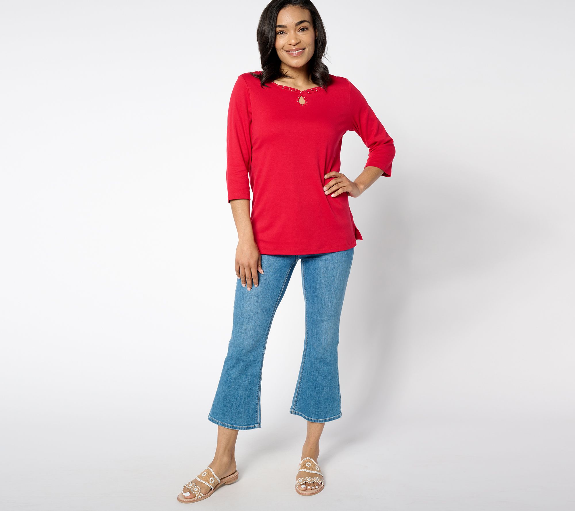 Quacker Factory Set of 2 Sparkle Keyhole 3/4-Sleeve Tops