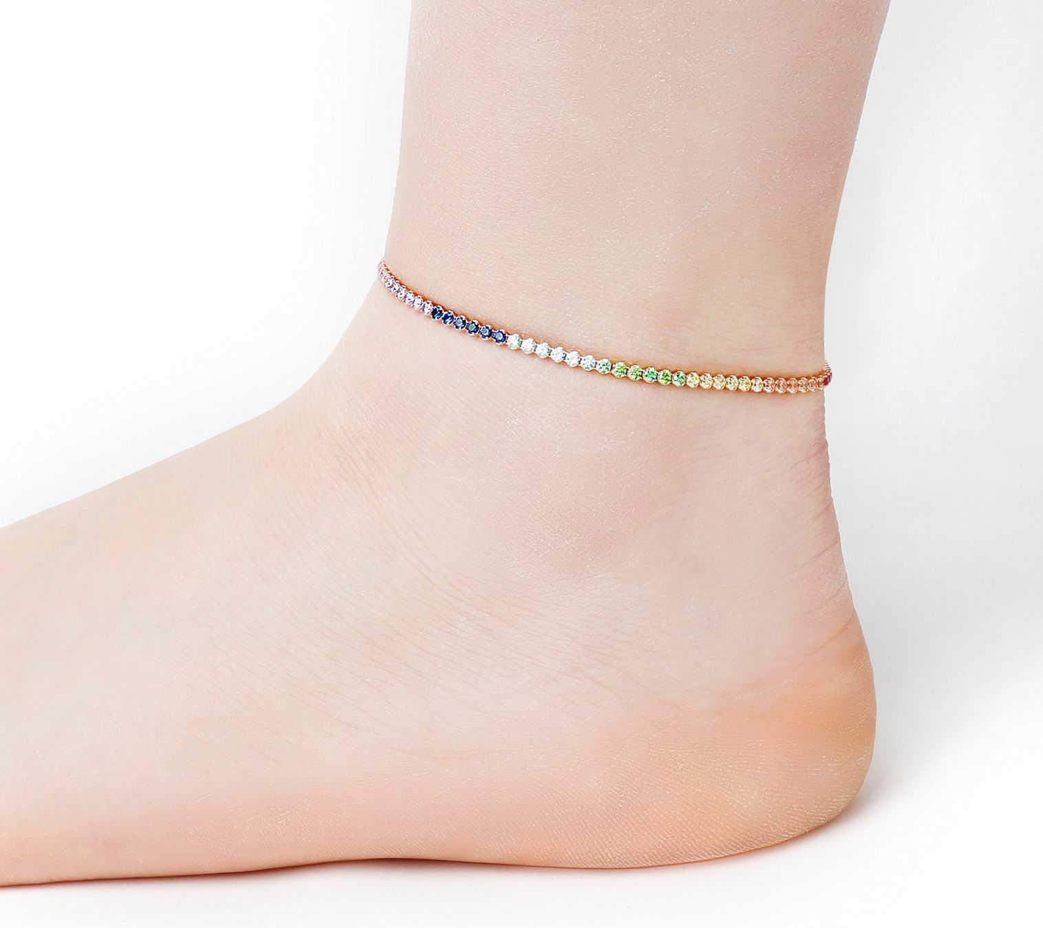 Diamonique Rainbow Tennis Ankle Bracelet, Sterl ing Silver