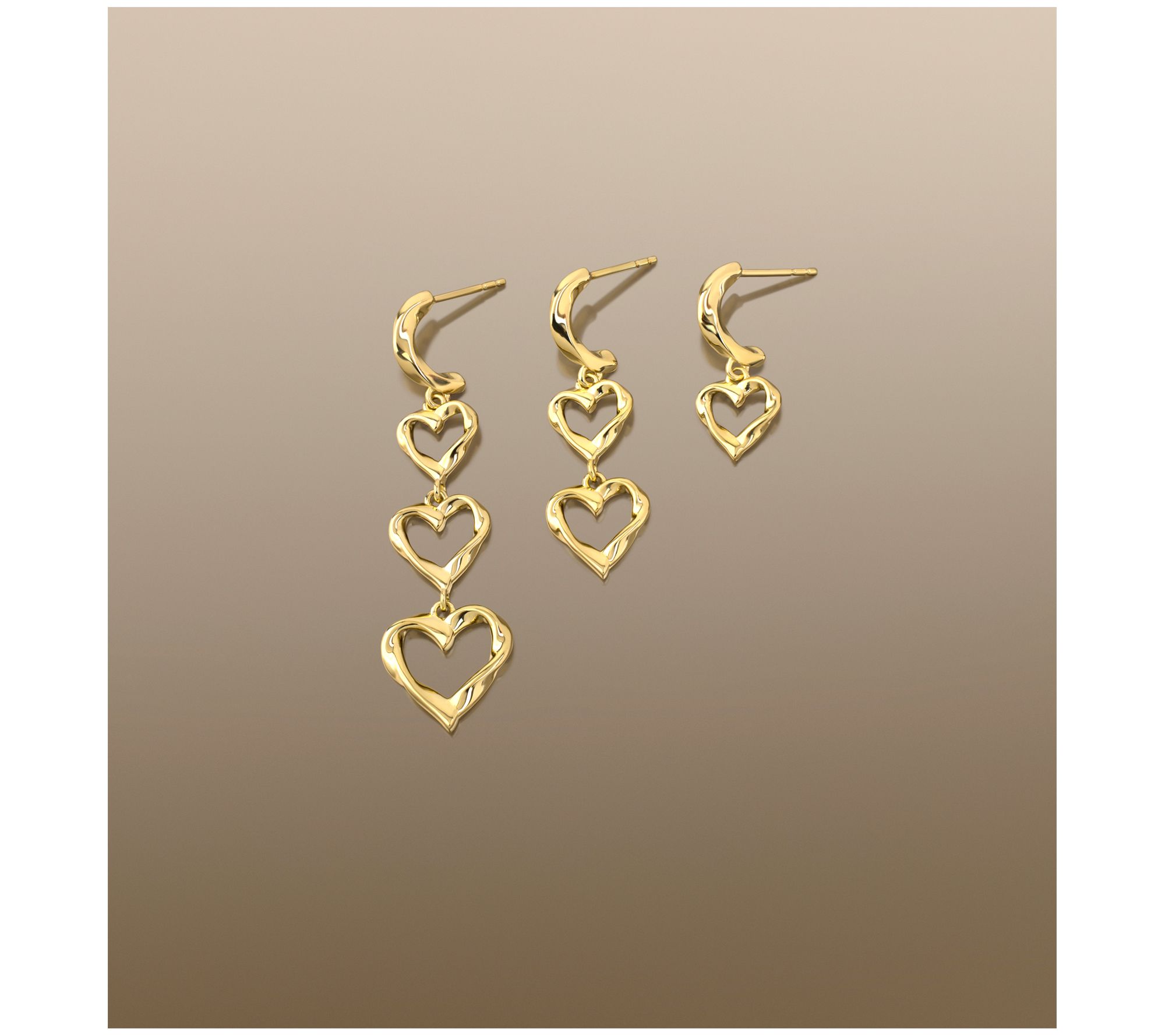 Christian James by Scott Grimes 14K Gold Clad Triple Heart Drop Earrings