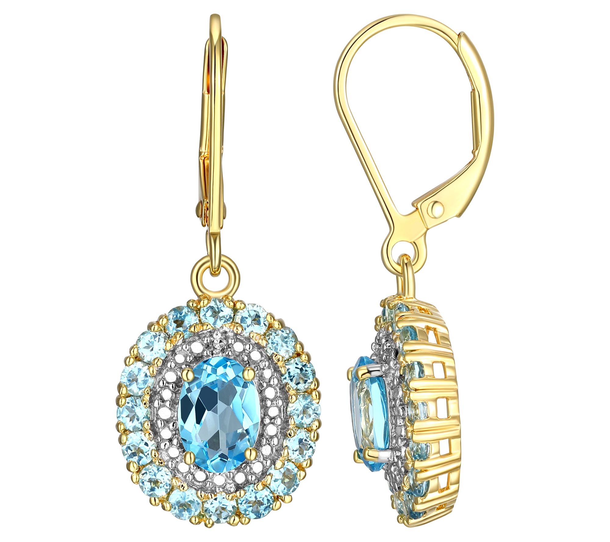 Affinity Gems Blue Topaz & Diamond Earrings, 18K Gold Plated