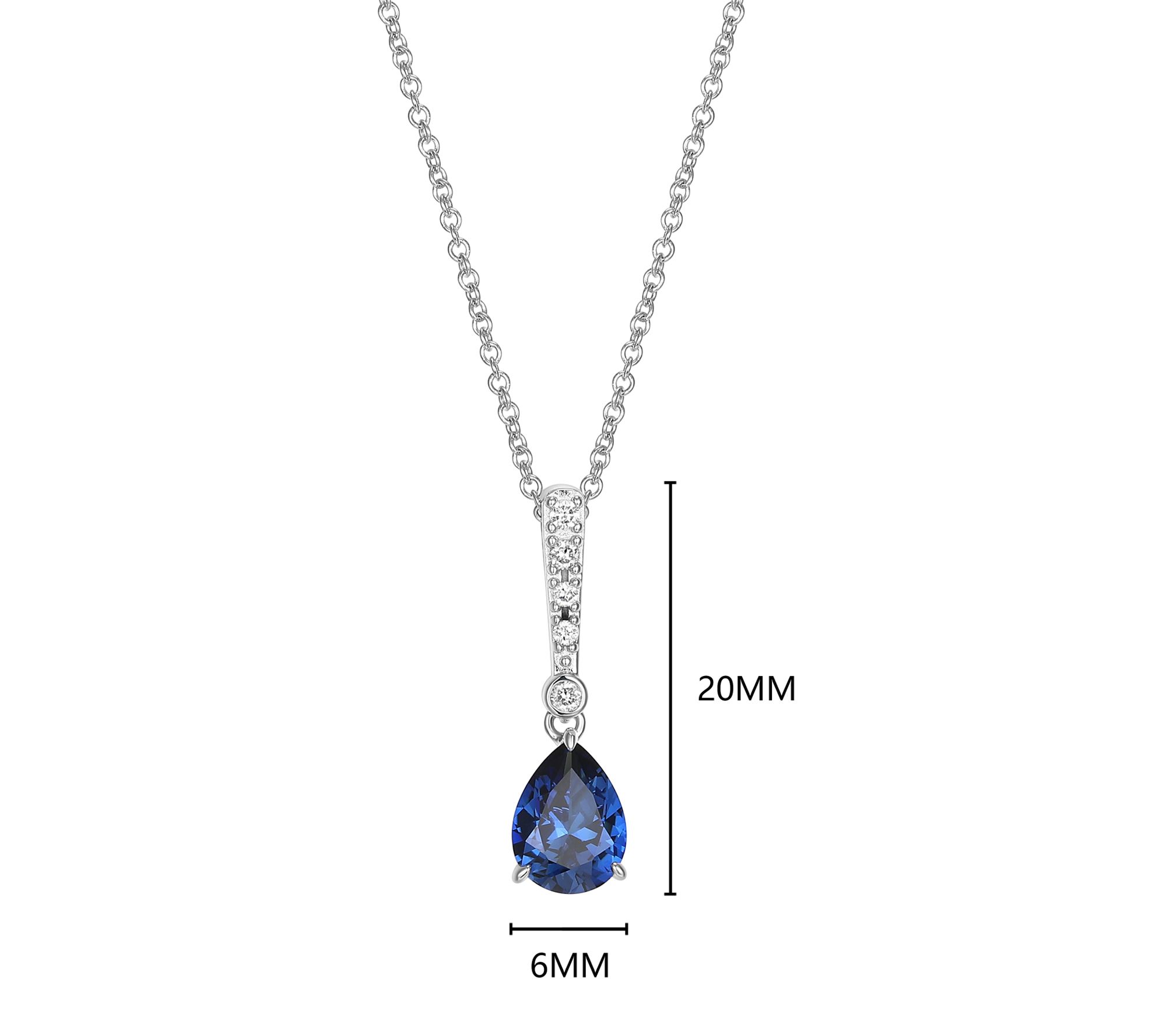 LuxLab Grown Pear Sapphire & Diamond Necklace, Sterling Silver