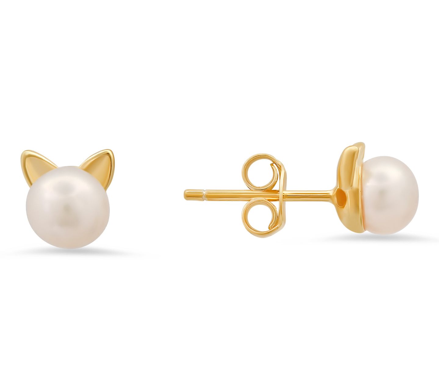 Cultured Pearl Kitty Cat Stud Earrings, Sterling Silver