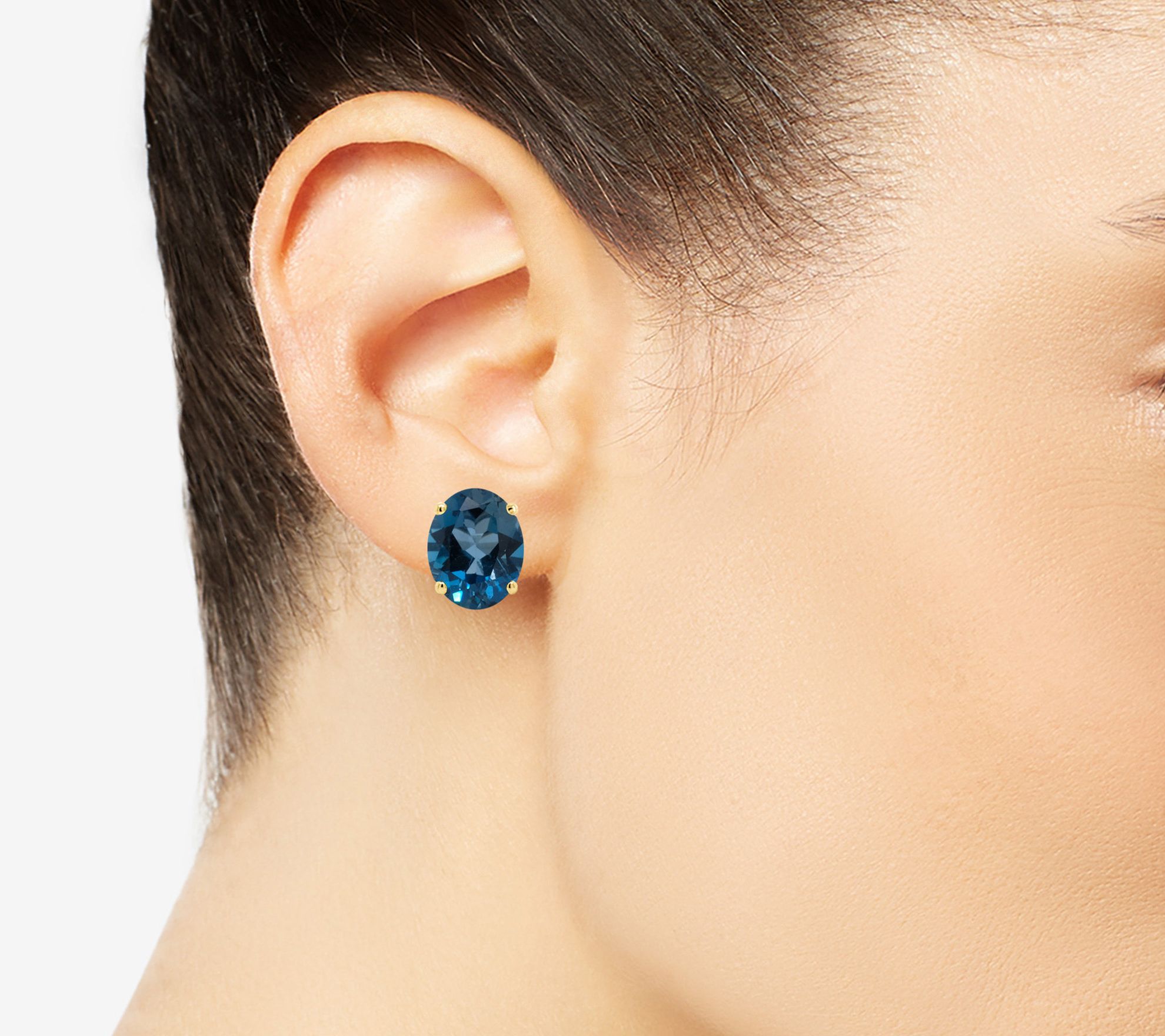 14K Yellow Gold Oval London Blue Topaz Earrings