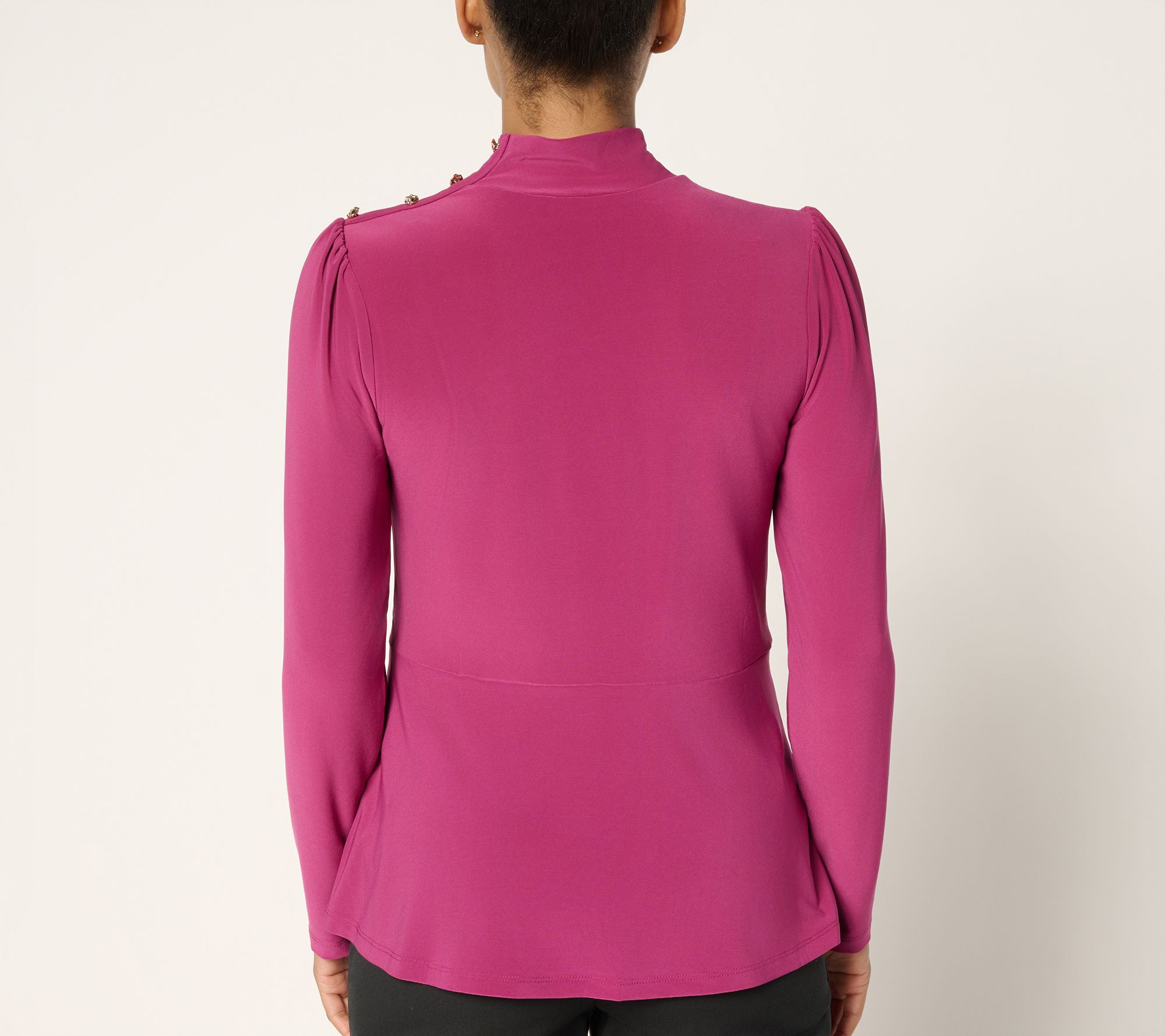 Dennis Basso Regular Italia Knit Mock Neck Soft Peplum Top