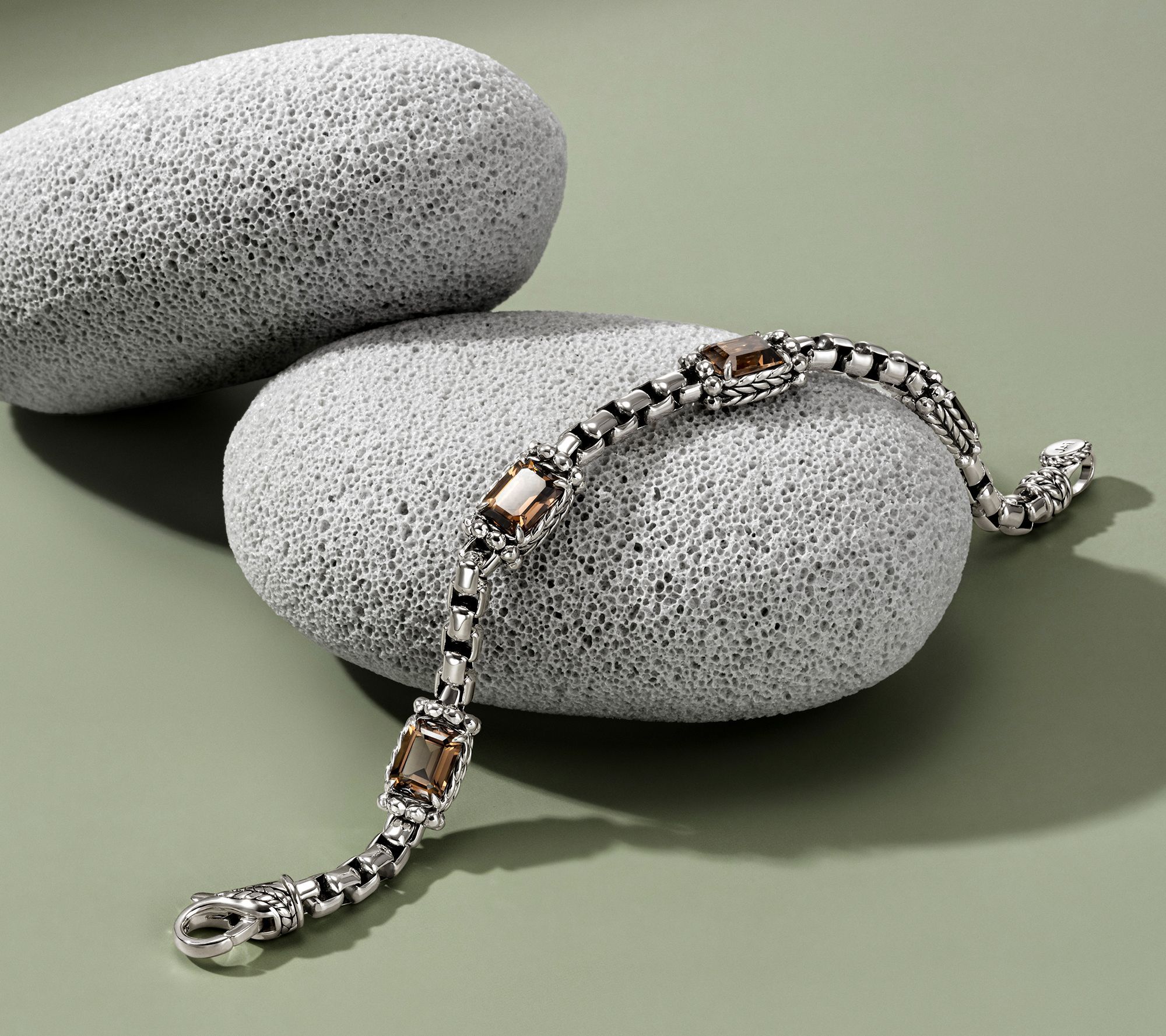 JAI Sterling Silver 8 cttw Gemstone 5.3mm Box Chain Bracelet