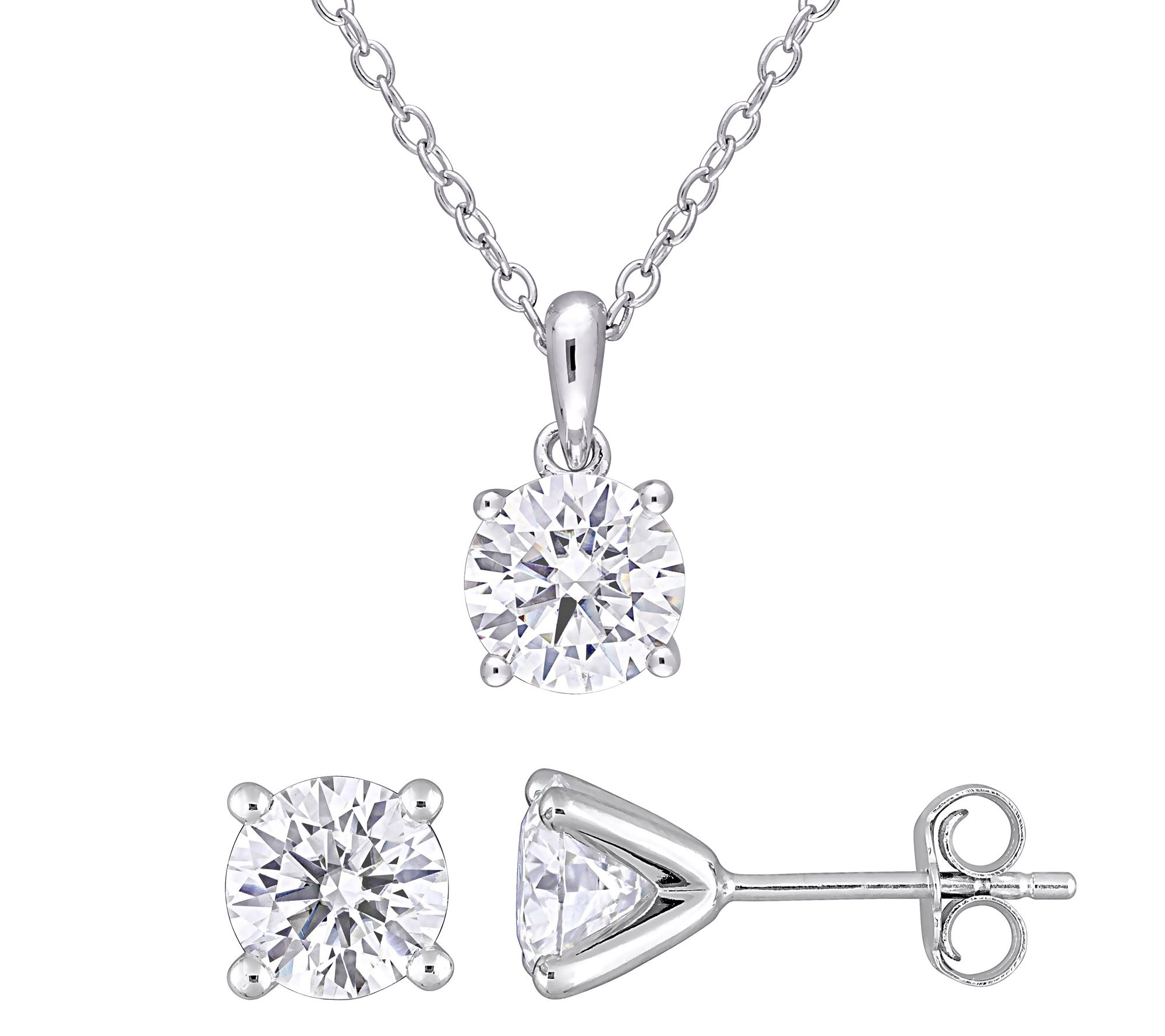 MoissanIce 2.85 cttw Necklace & Earrings Set, Sterling Silver