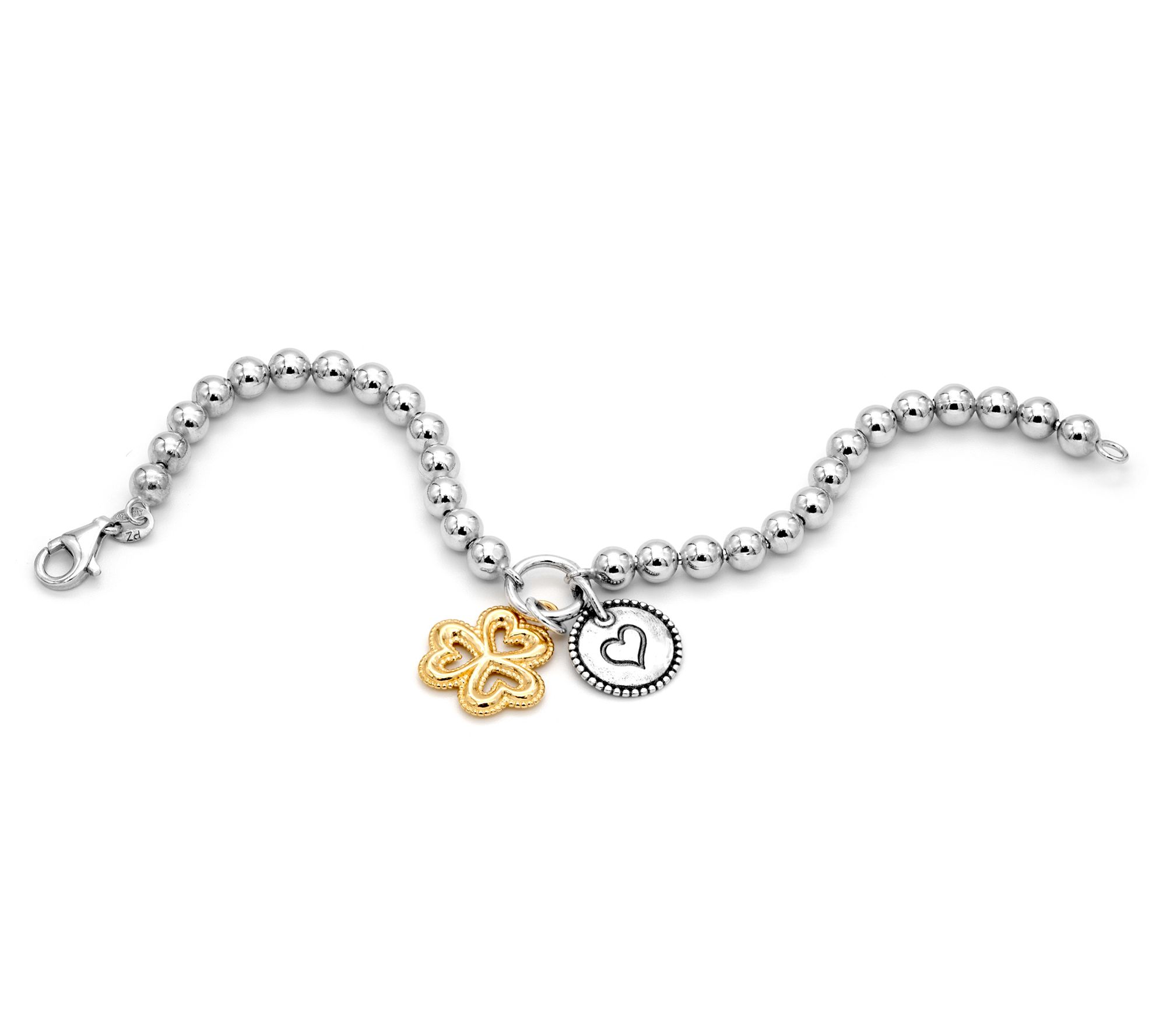 Or Paz Sterling Silver Beaded Clover & Heart Charm Bracelet