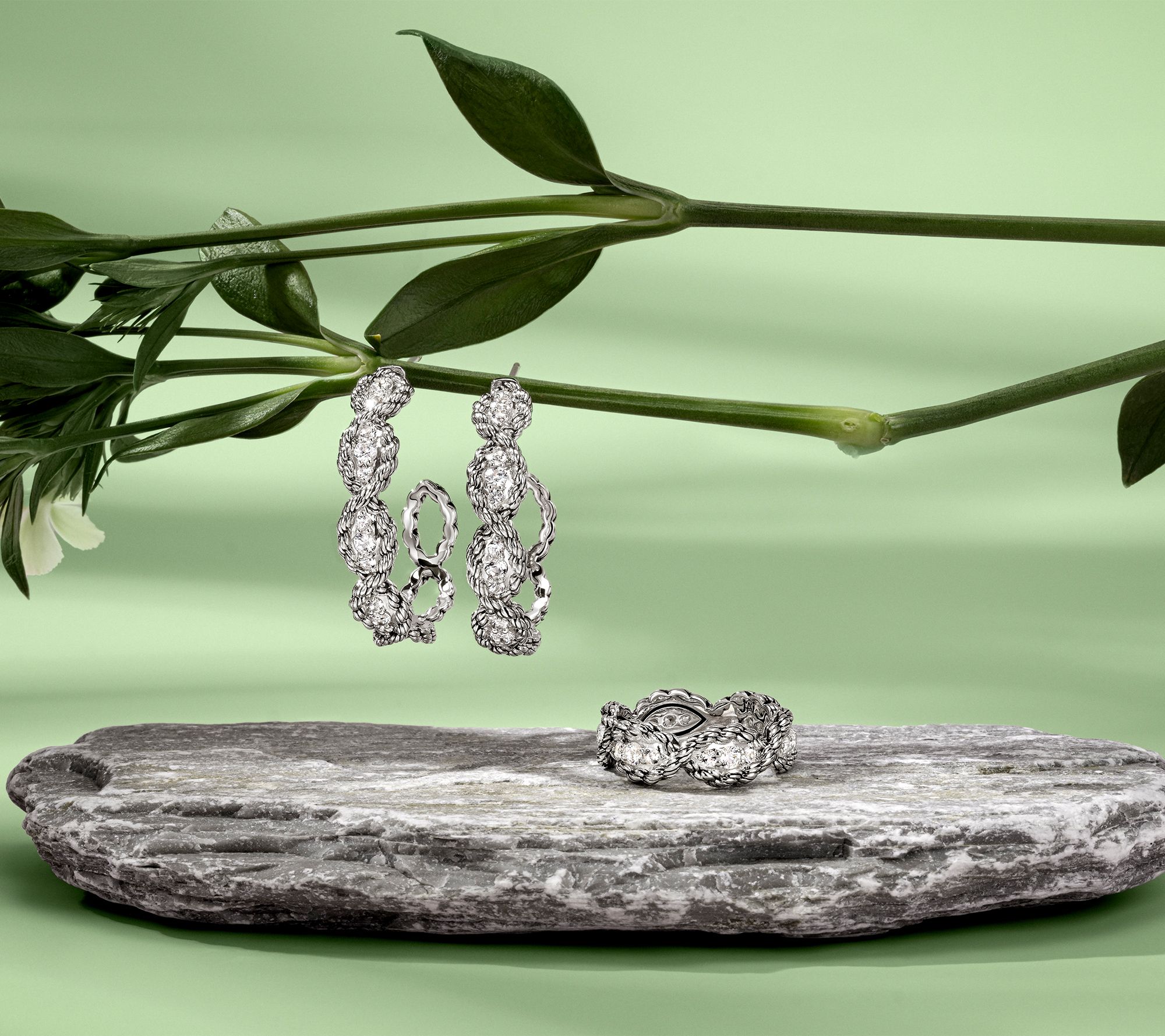 JAI Ireland Sterling Silver Cara Rope Pave Gemstone 1 1/4