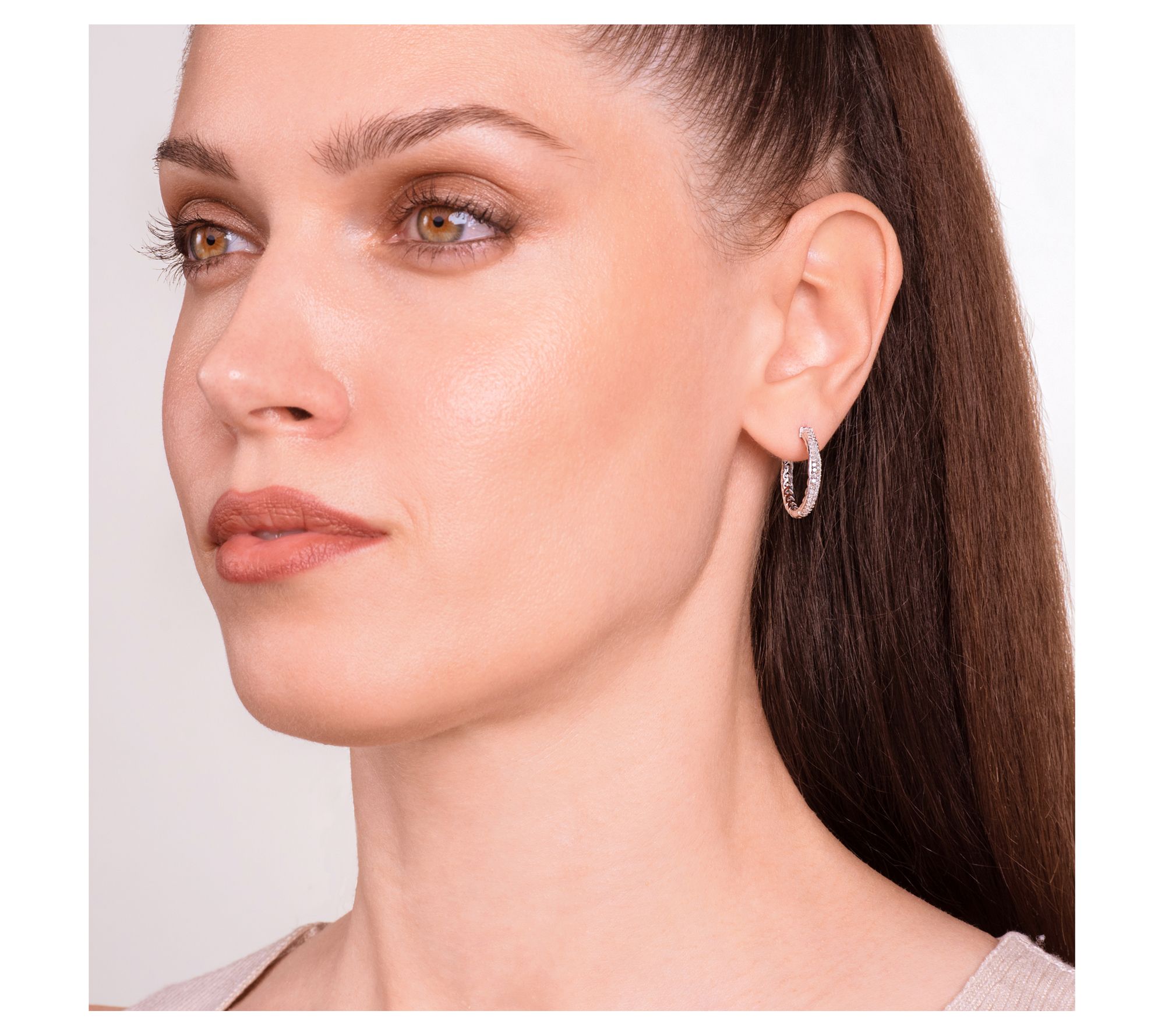 Sterling Silver Pave Diamond Hinged Hoop Earrings