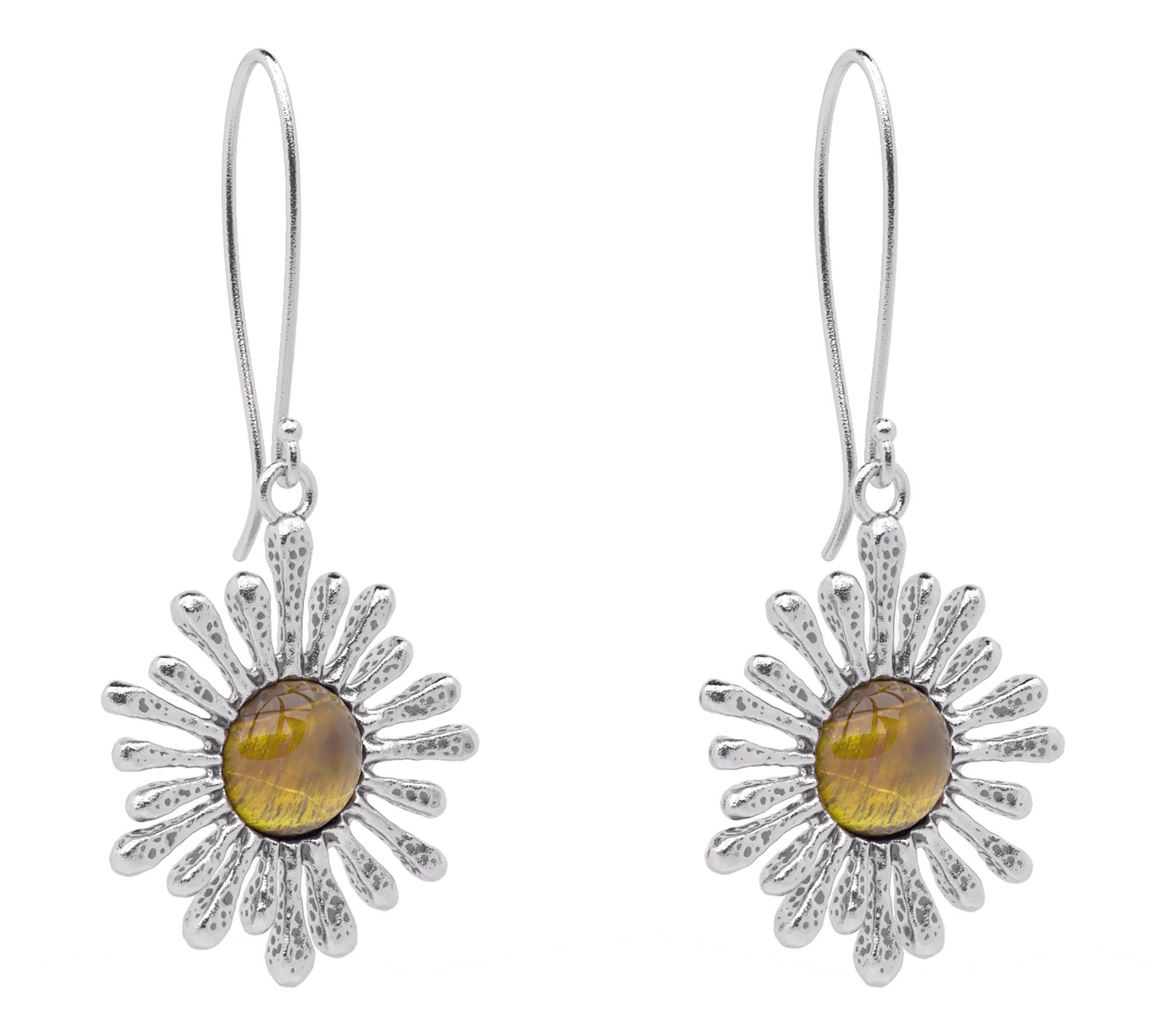 Or Paz Sterling Silver Gemstone Sunray Dangle Earrings