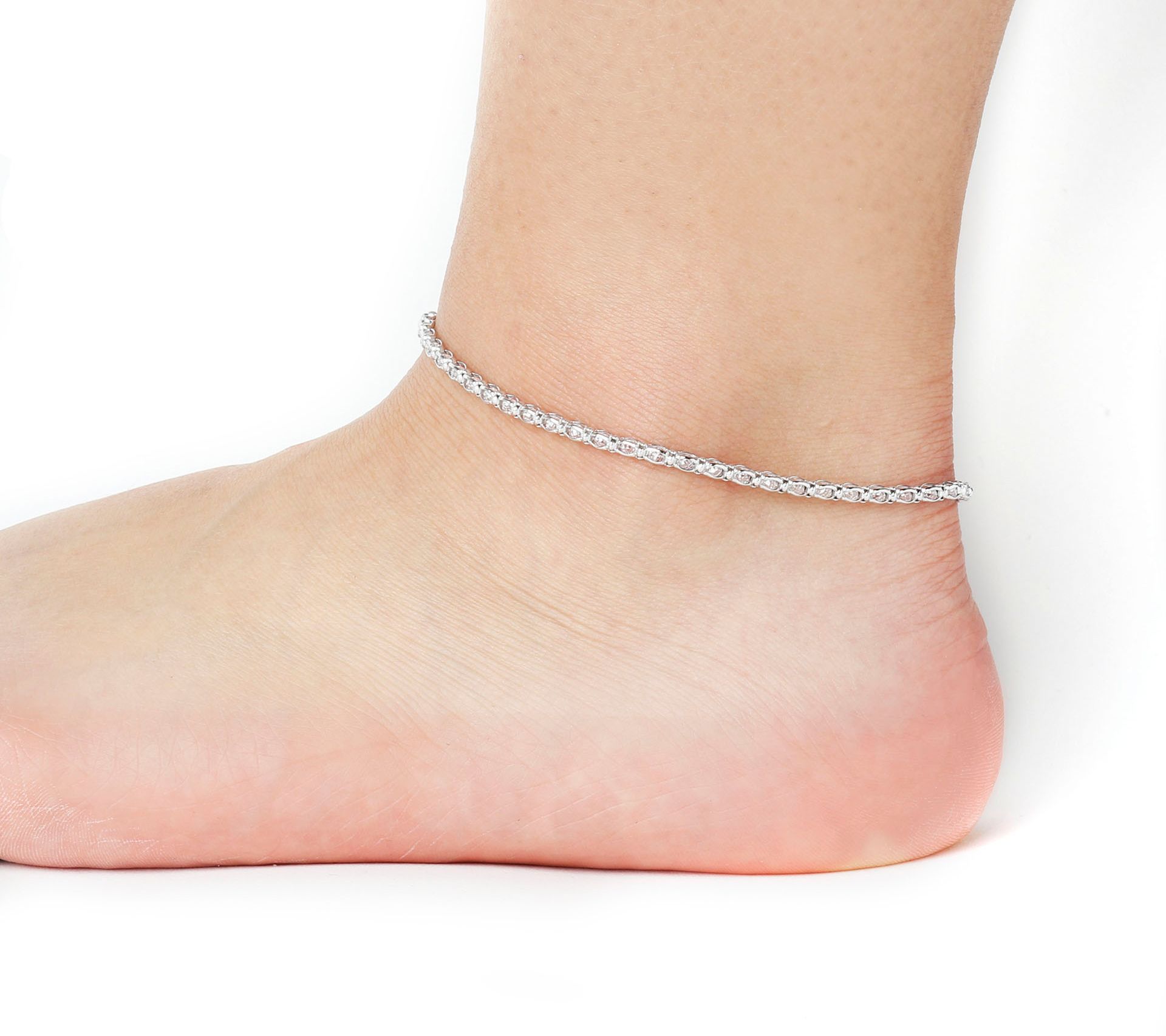 Diamonique 6.70 cttw Sterling Caged Tennis Ank le Bracelet