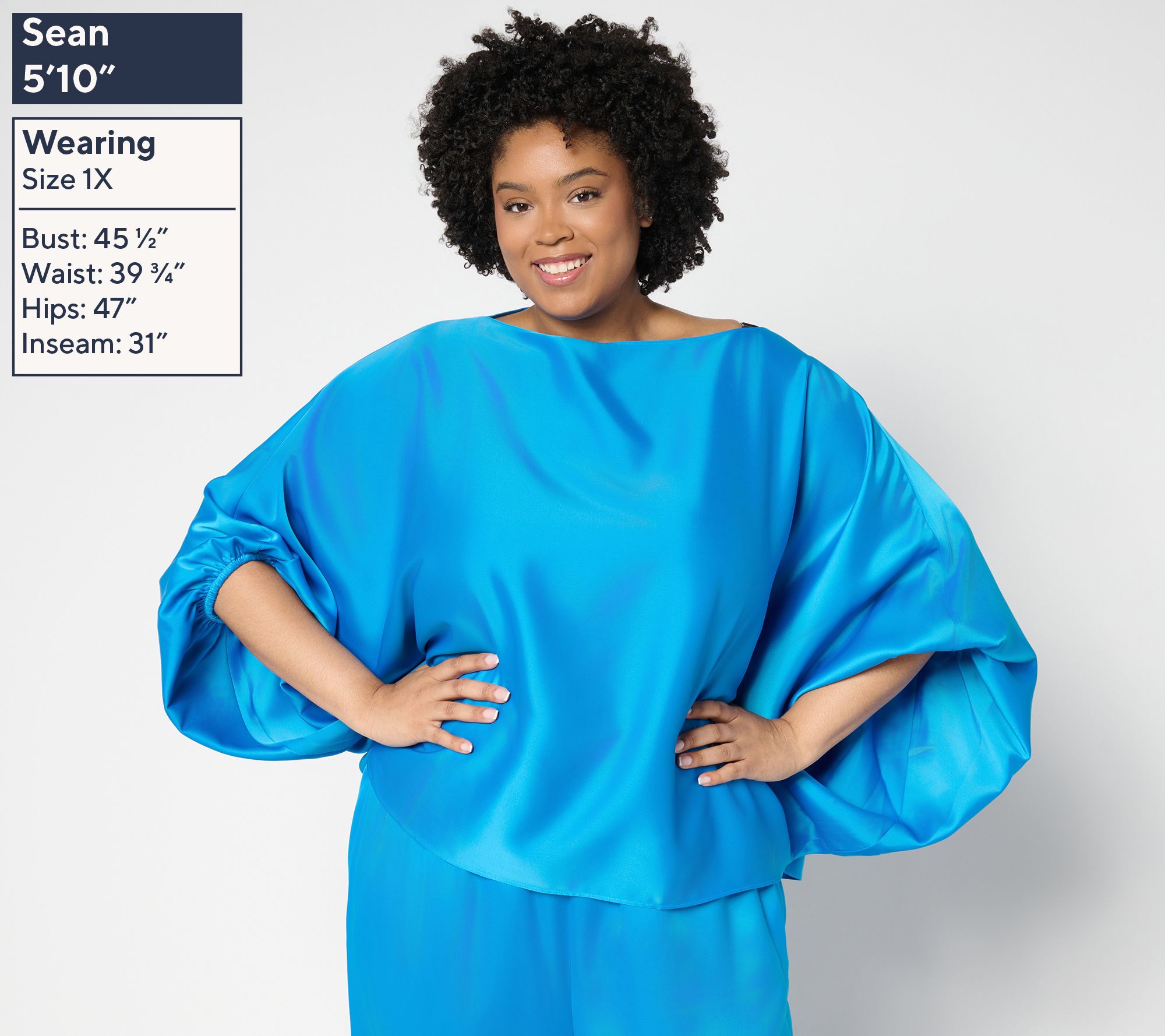 Carla Rockmore Collection Dolman Sleeve Boatneck Satin Blouse