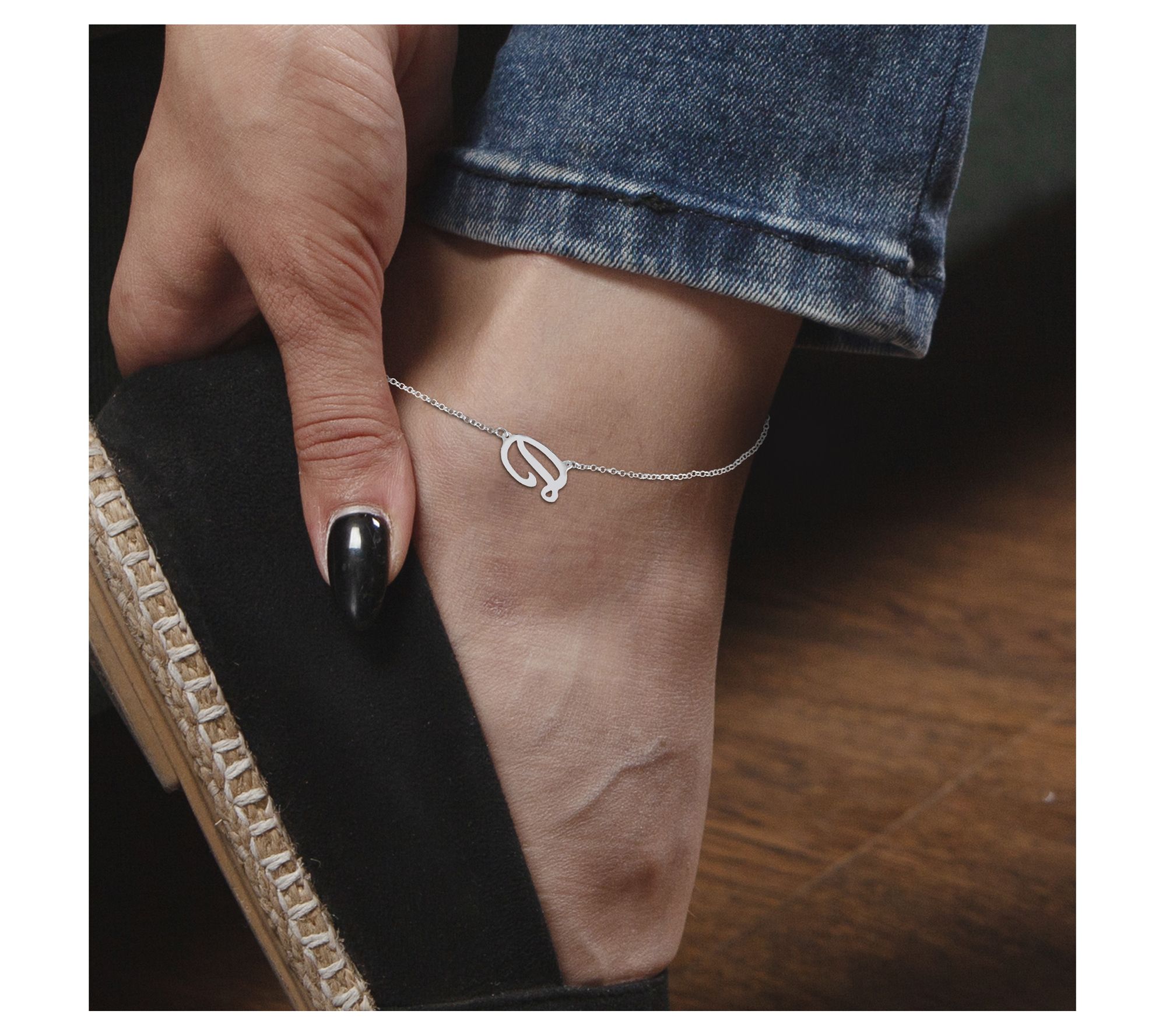 Personalized Sterling Silver Script Initial Ankle Bracelet