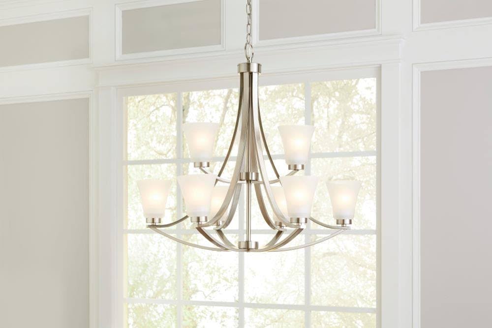 Portfolio Lyndsay 9-Light Satin Nickel Modern/Contemporary Chandelier 34400