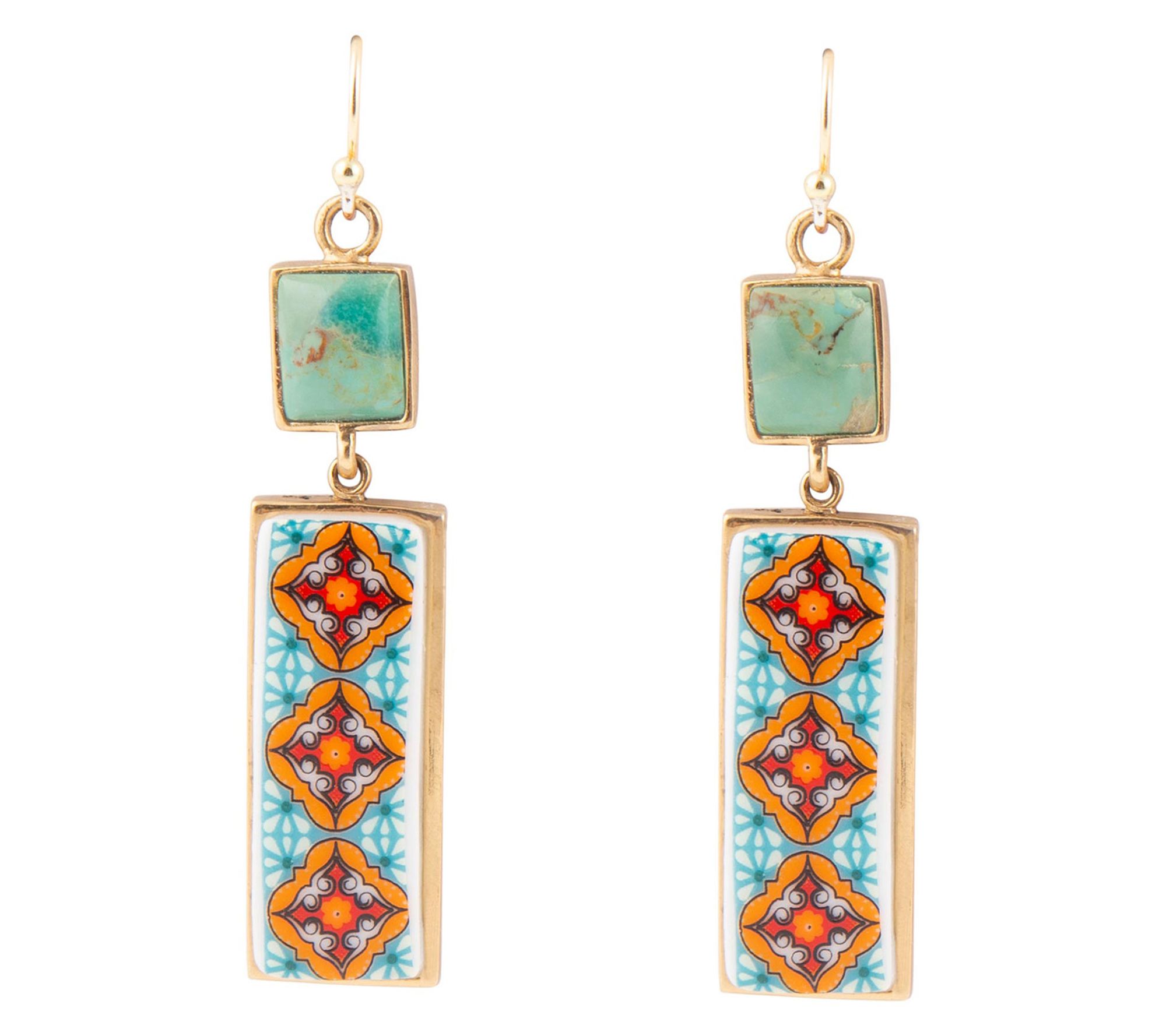 Barse Artisan Crafted Blue Turquoise Tile Dangle Earrings