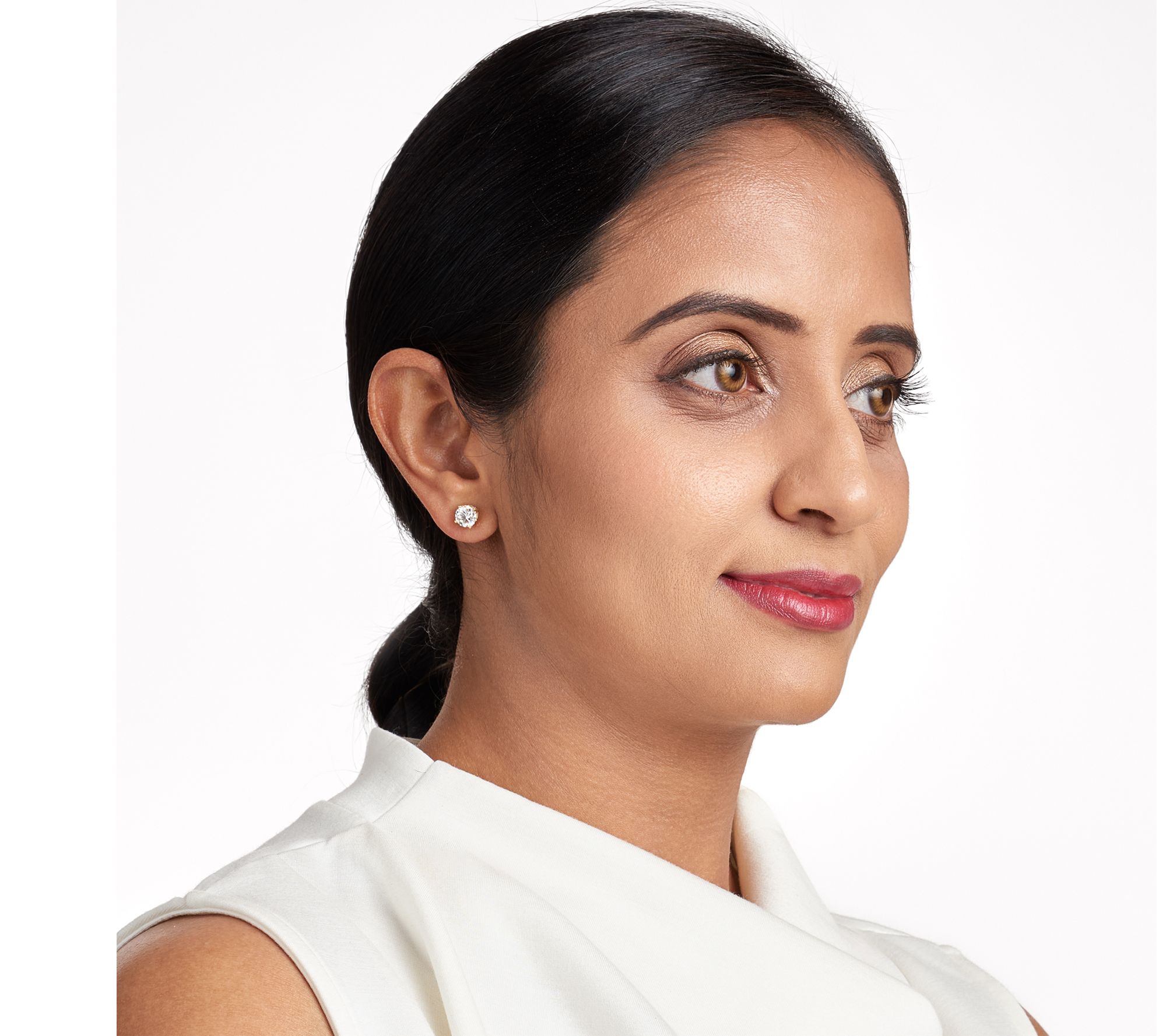 Moissanite Solitaire Stud Earrings, 18K Gold Plated