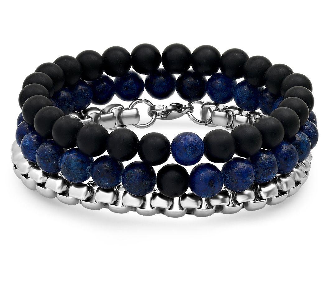 Steel by Design Gemstone Bead & Stainless Bracelet Set