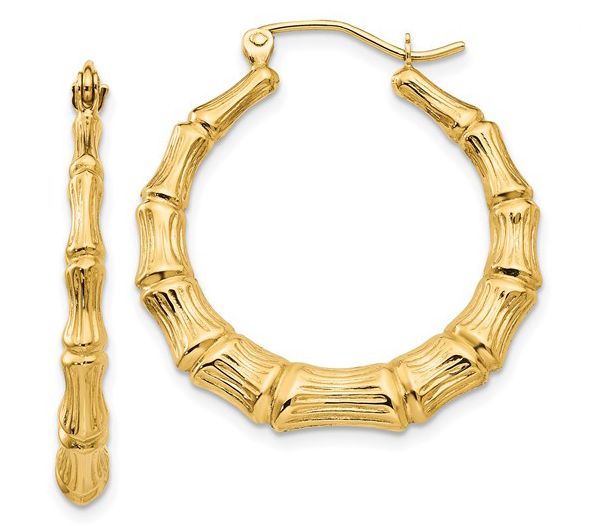 Alkeme 10K Gold Bamboo Patterned Hoop Earrings