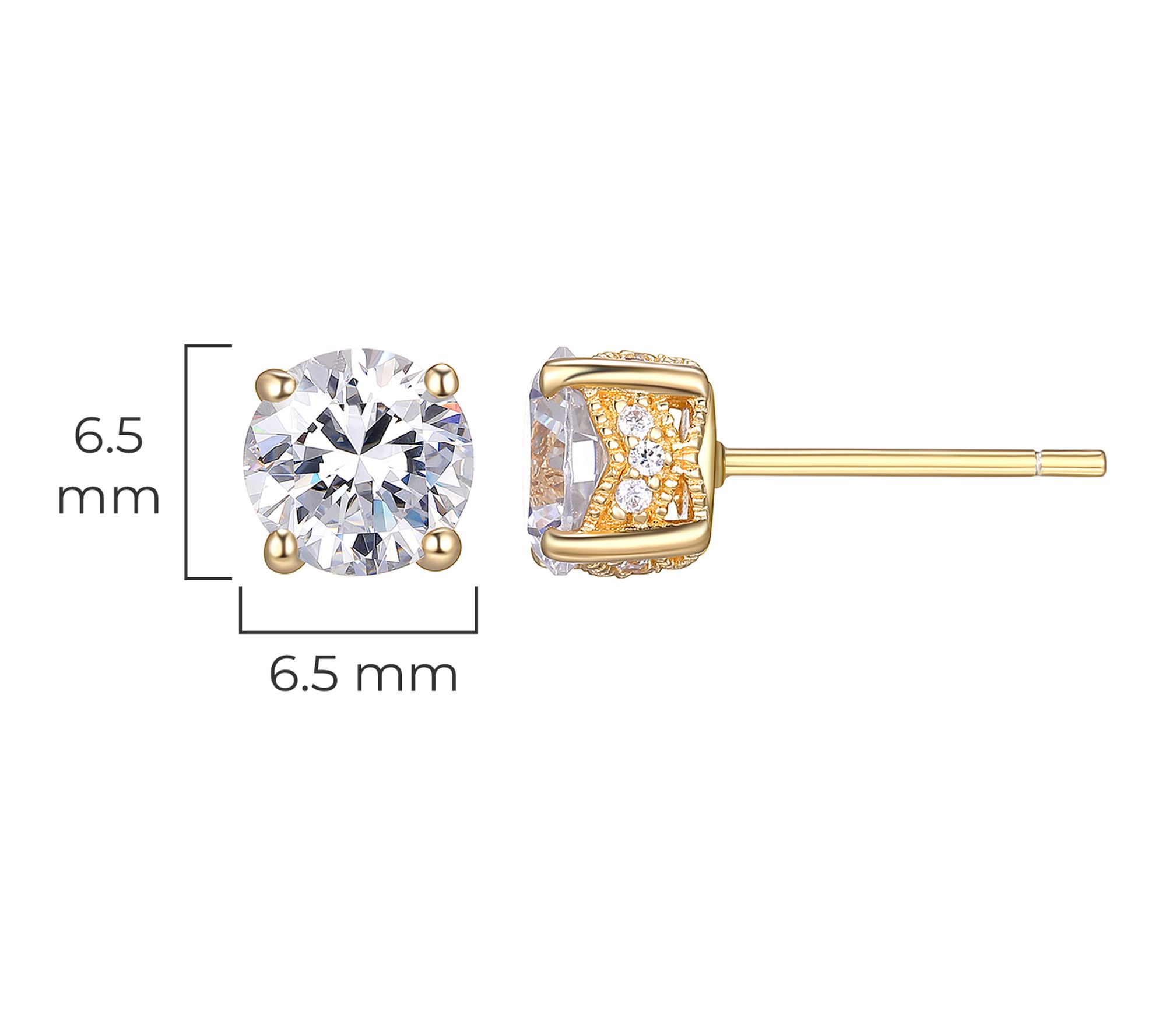 Moissanite Solitaire Stud Earrings, 18K Gold Plated