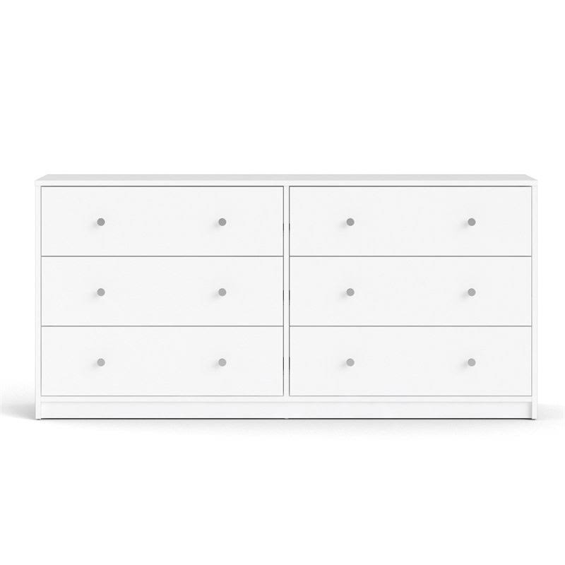 Levan Home Contemporary Wide 6 Drawer Double Bedroom Dresser in White