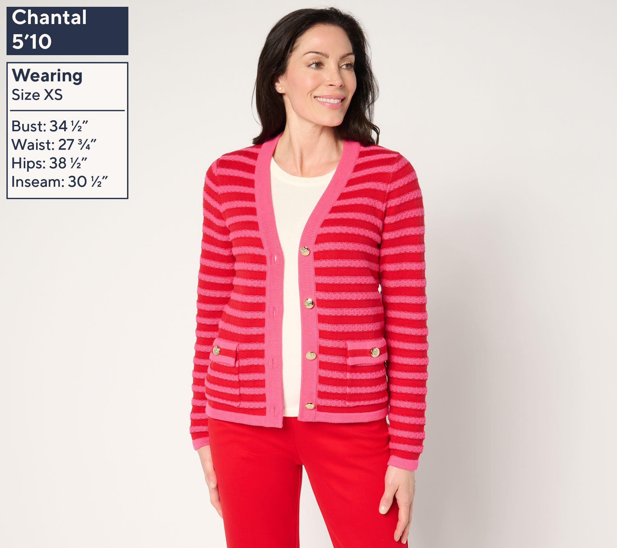 Isaac Mizrahi Live! Striped Button-Front Sweater Cardigan