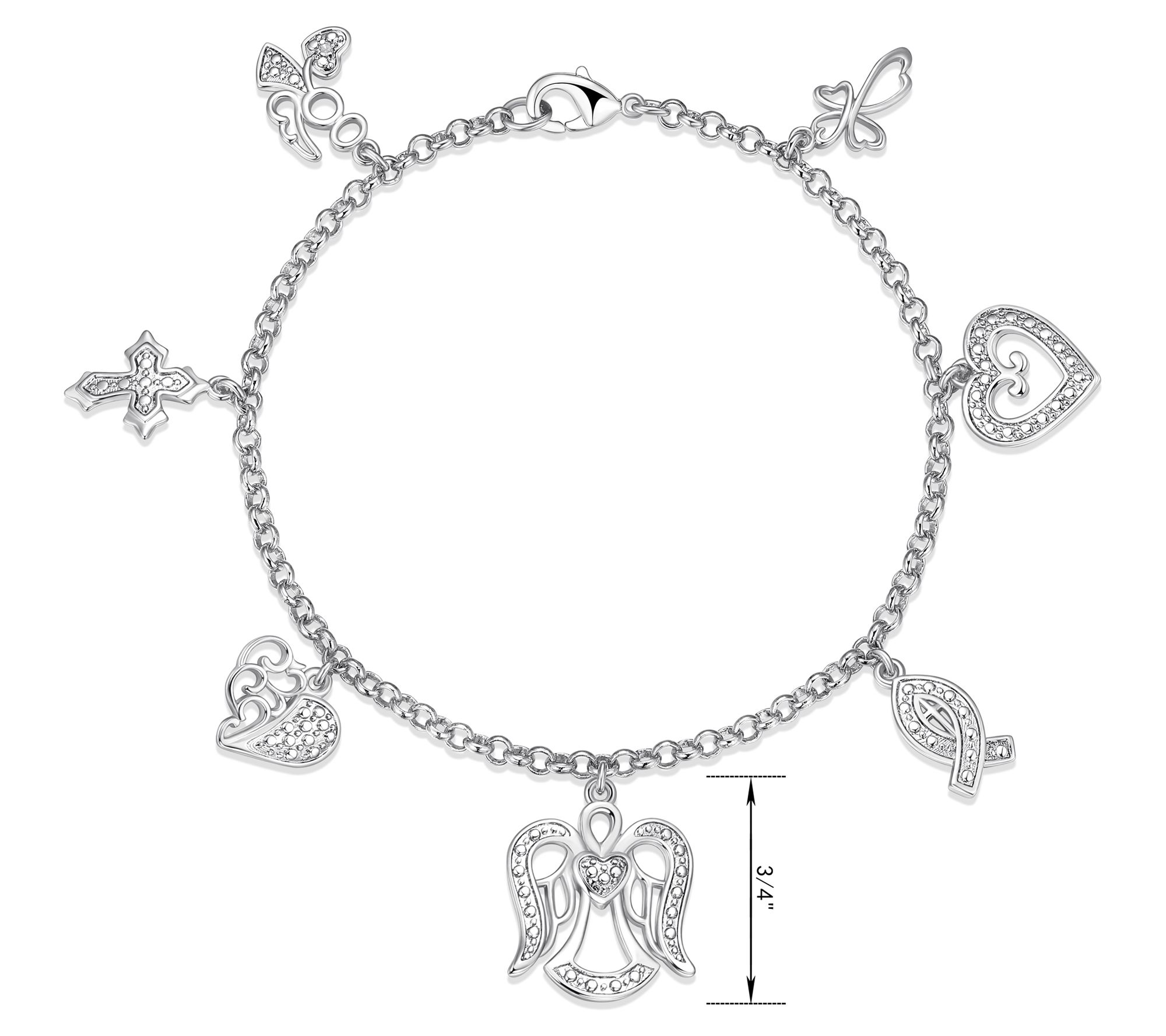 Sterling Silver Diamond Accent Multi-Charm Bracelet