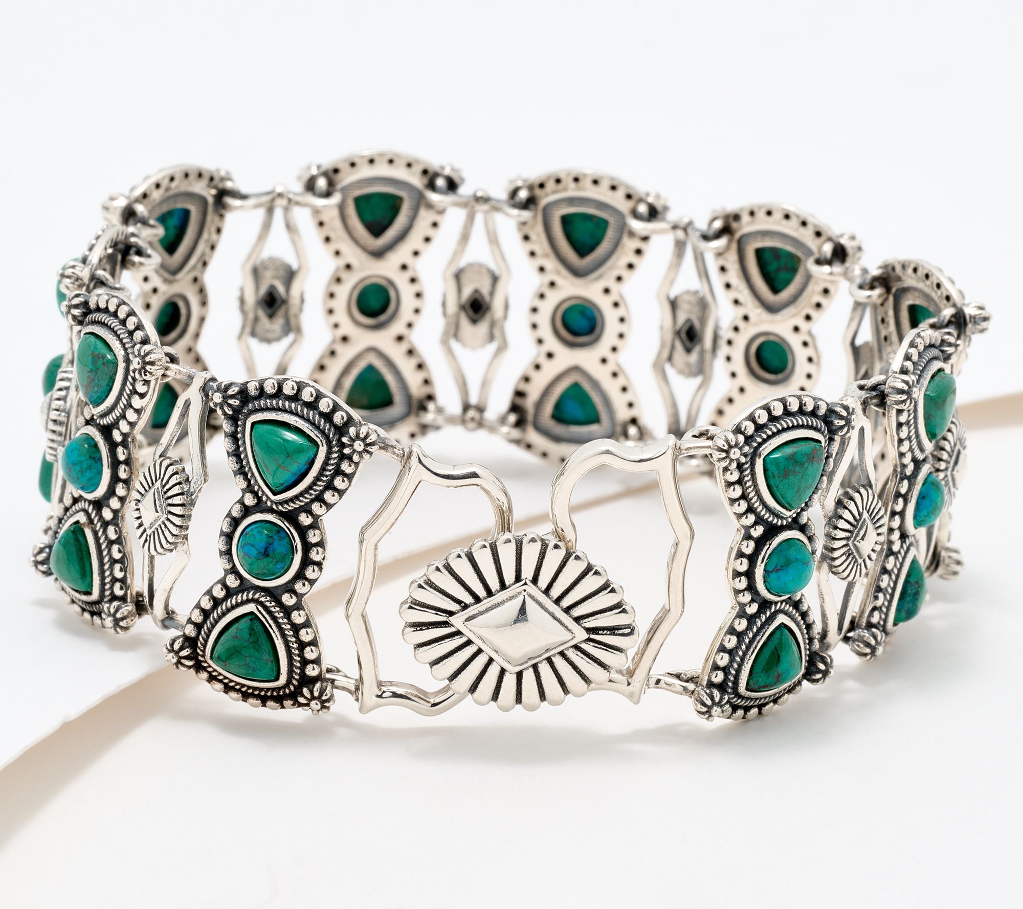 American West Sterling Silver Gemstone Concha Link Bracelet