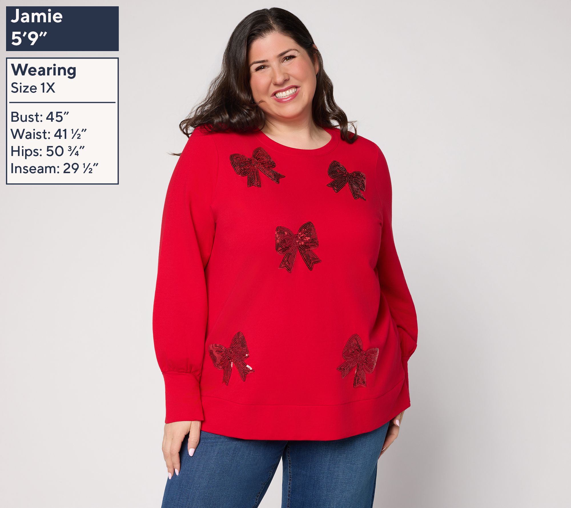 Jingle Belles by Kim Gravel Sequin Bow Knit Top