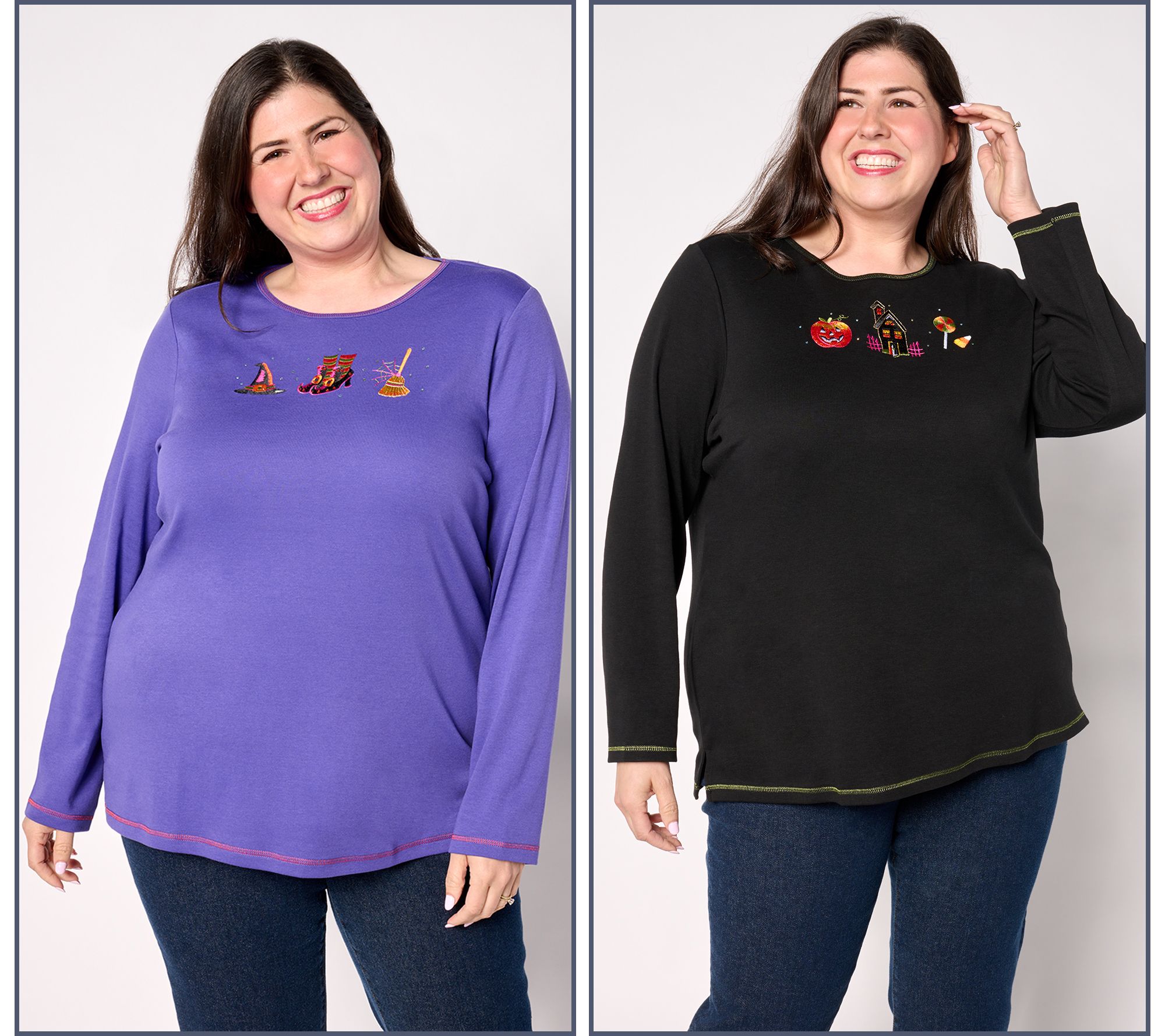 Quacker Factory Triple Play Set of 2 Long Sleeve Tops