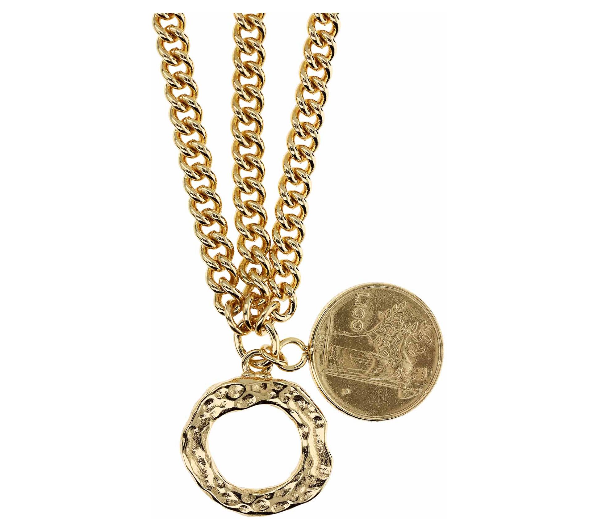 Bronzo Italia Triple Strand Curb Link Bracelet with Lira Charm