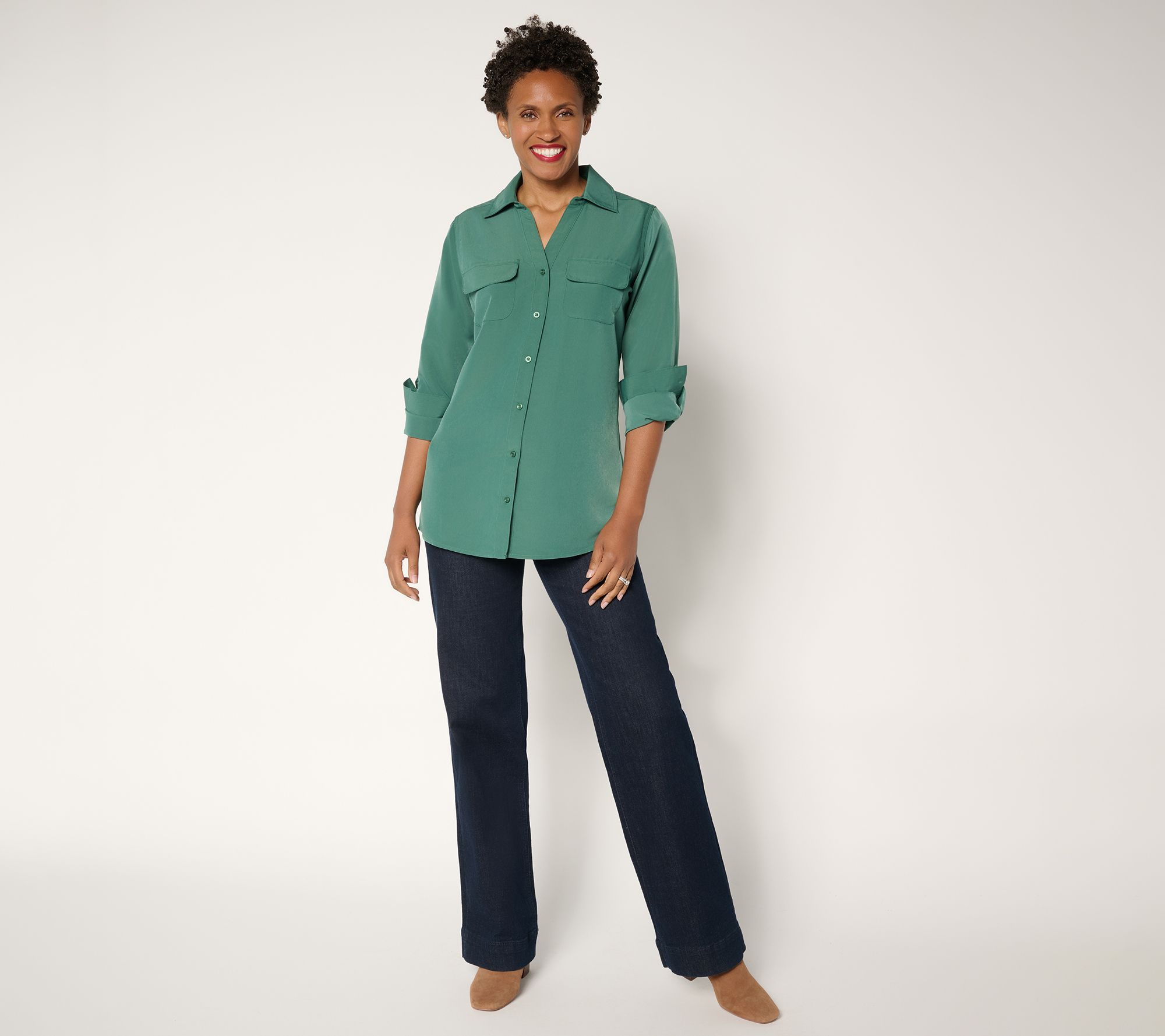 Denim & Co. Essentials Original Button Front Utility Tunic