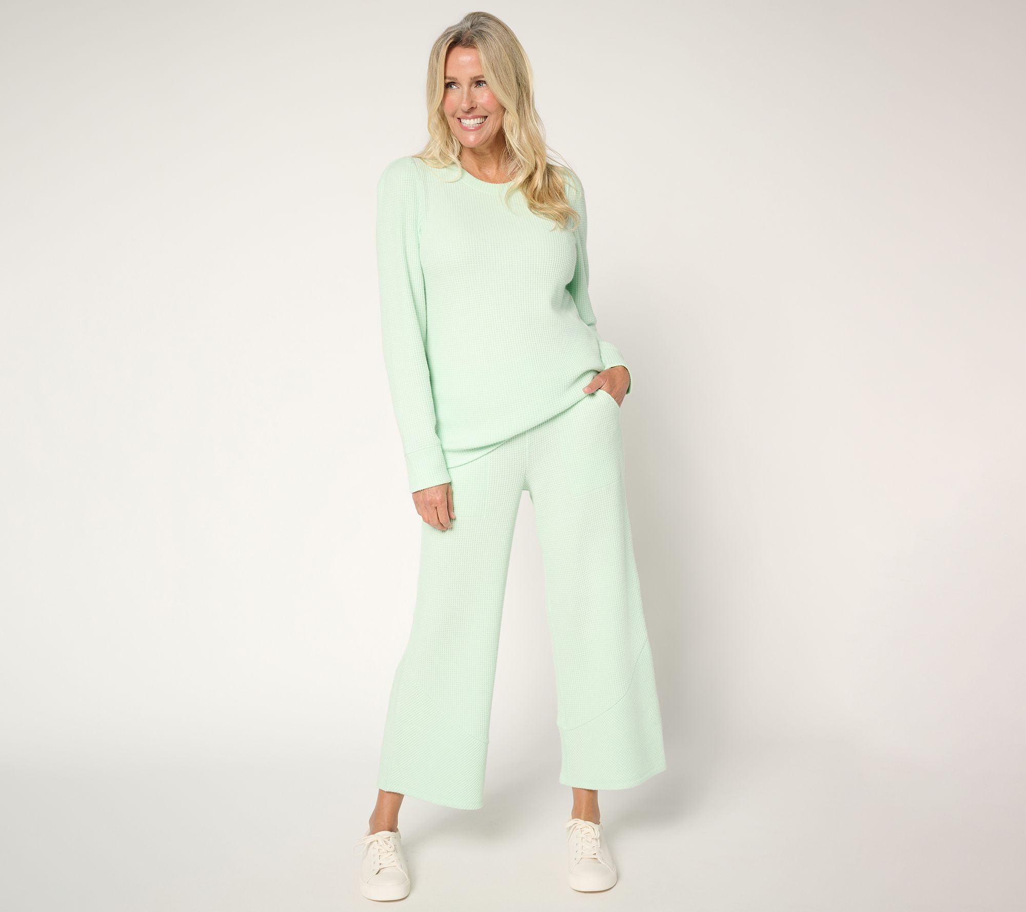 AnyBody Regular Brushed Waffle Asymmetrical Seam Wide Leg Pants