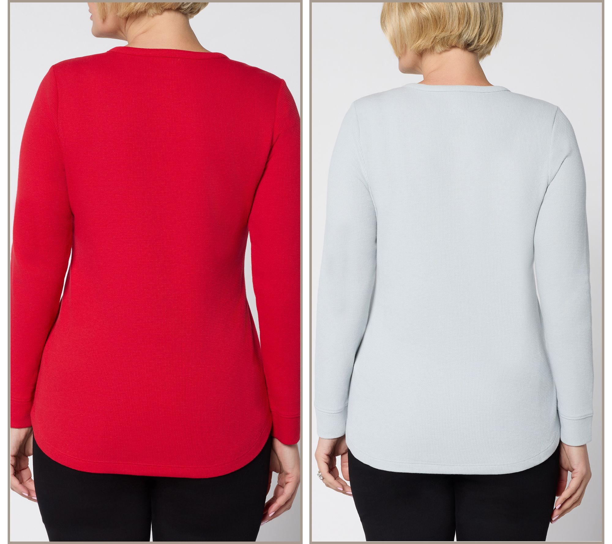 Denim & Co. Essentials 2-Pack Waffle Knit Henley Tops