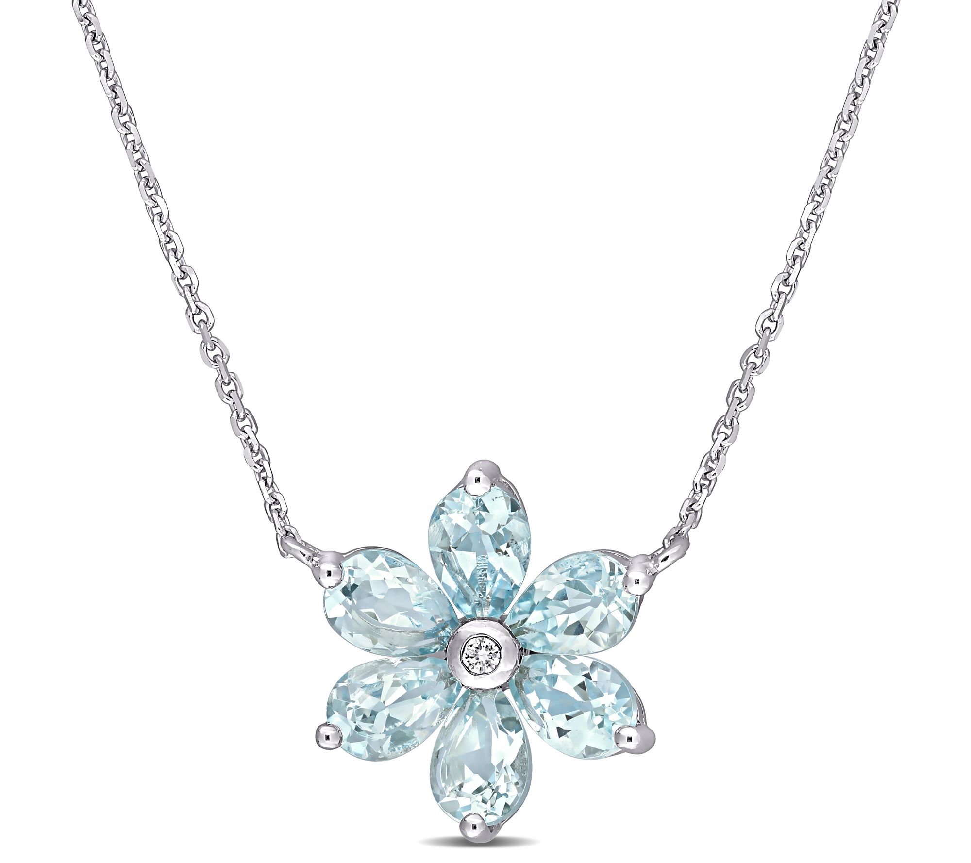 Bellini 2.40 cttw Aquamarine & Diamond Flower Necklace, 14K