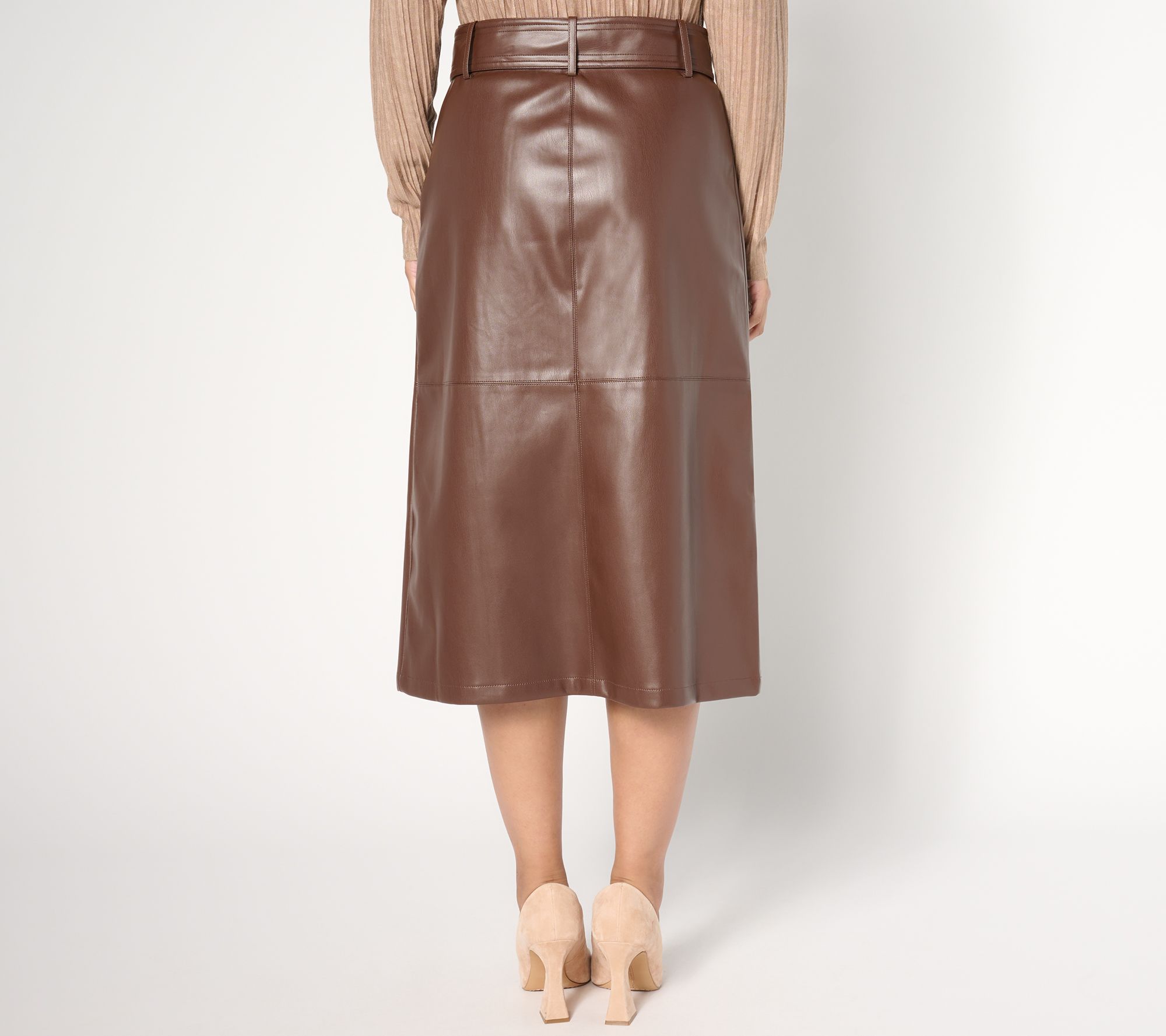 BEAUTIFUL by Lawrence Zarian Petite Faux Leather Self Belt Skirt