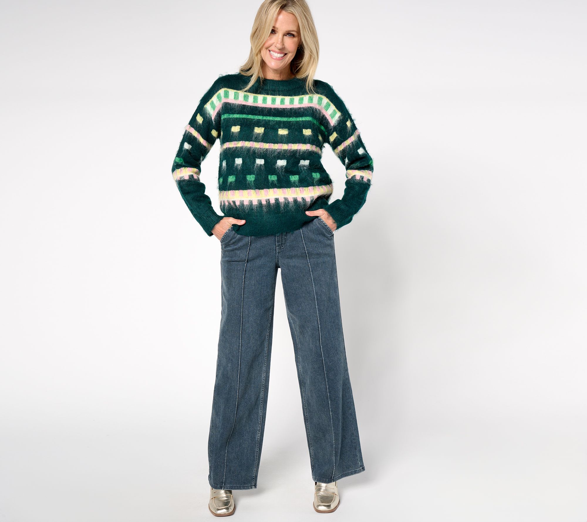 by Stacy London Patterned Crew Neck Cozy Sweater