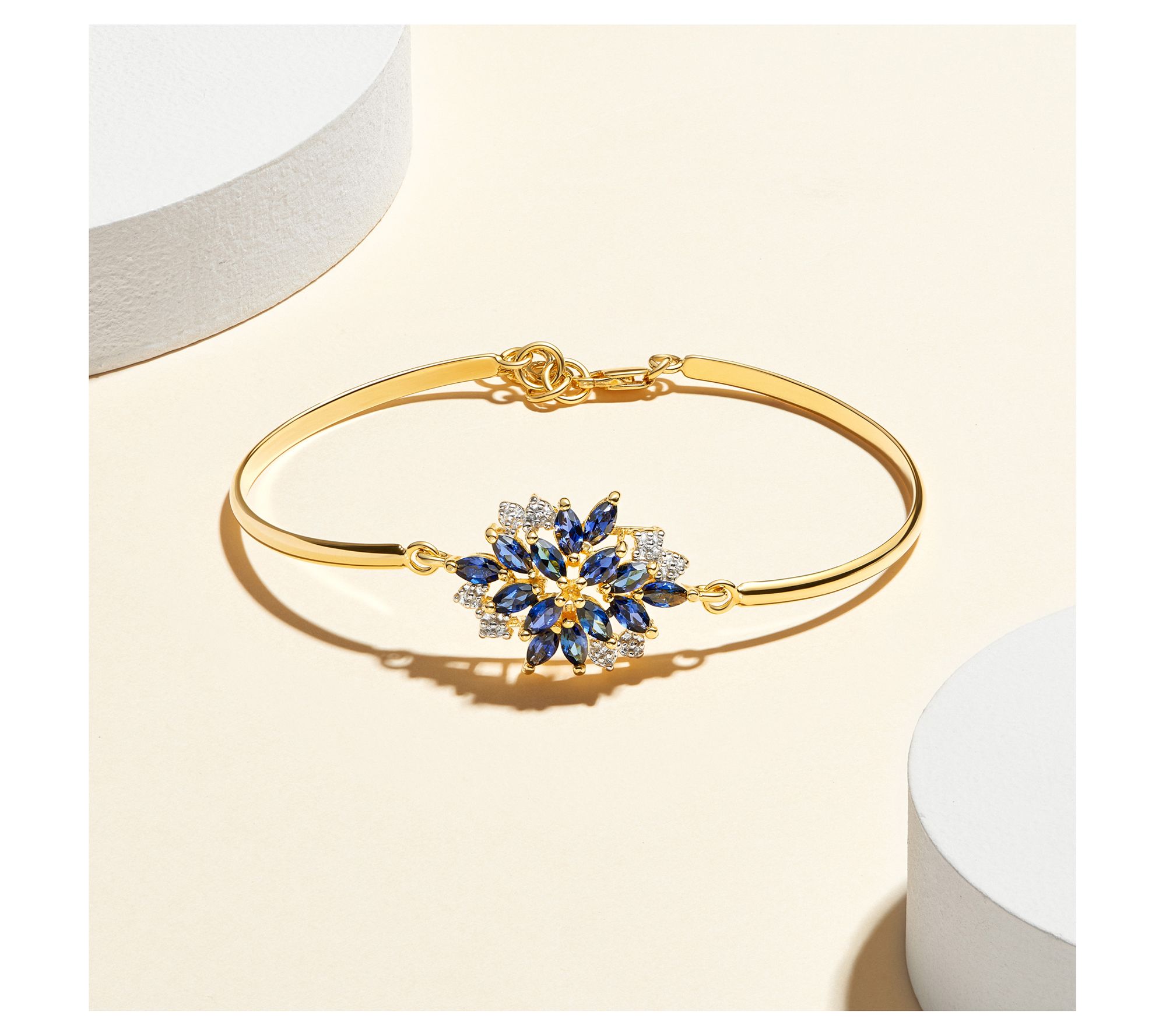 Affinity Gems Created Sapphire Floral Bracelet, 18K Plated
