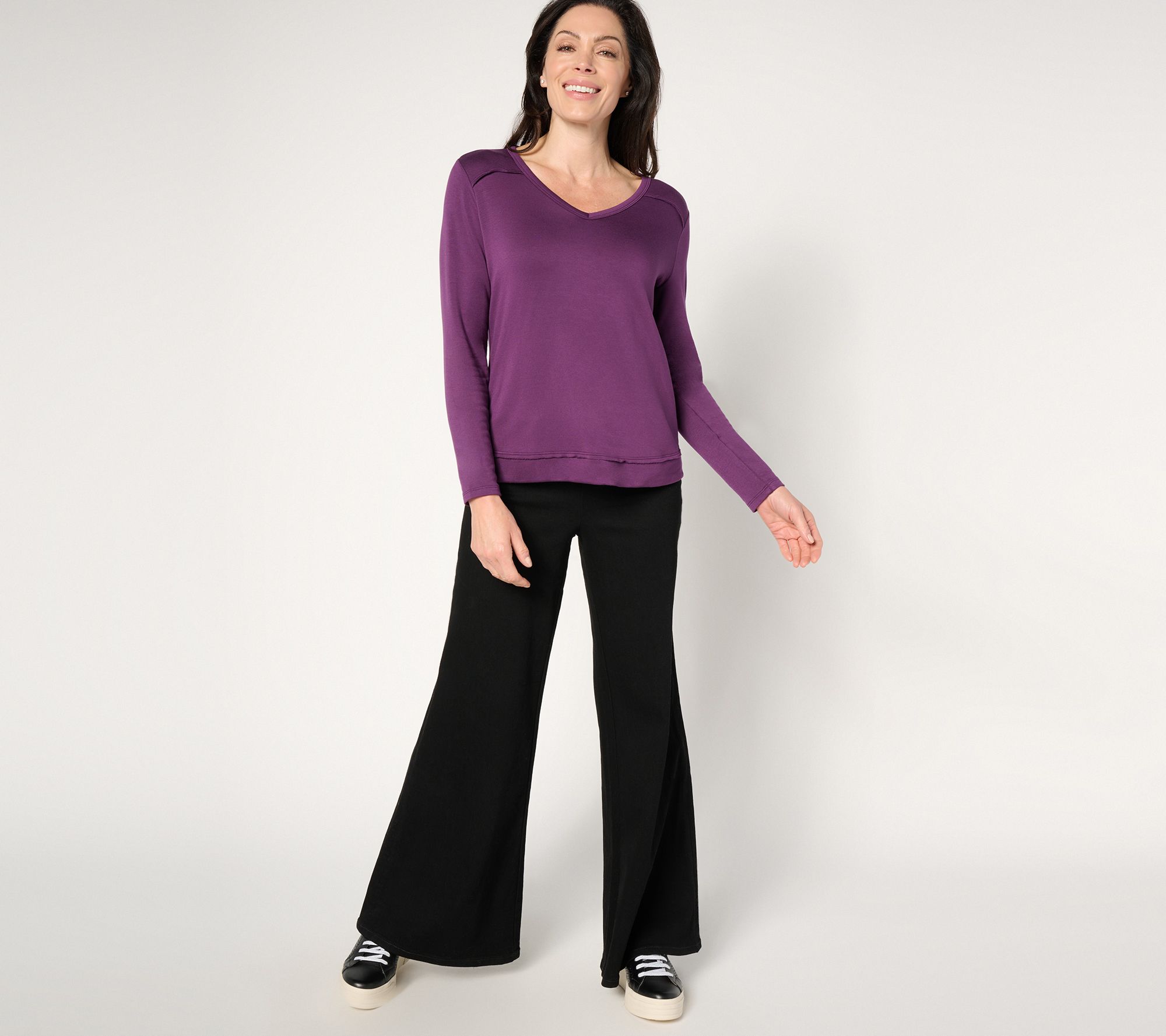 AnyBody Brushed French Terry V-Neck Pullover