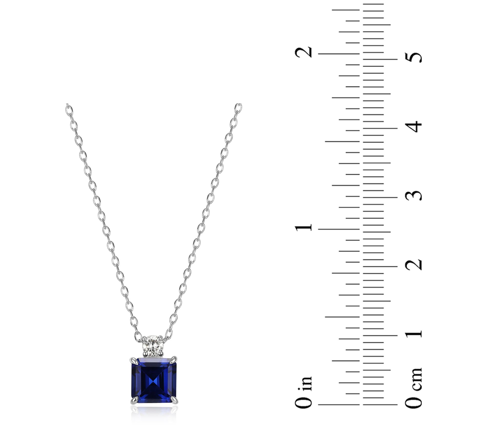 LuxLab Grown Square Gemstone & Diamond Necklace , Sterling