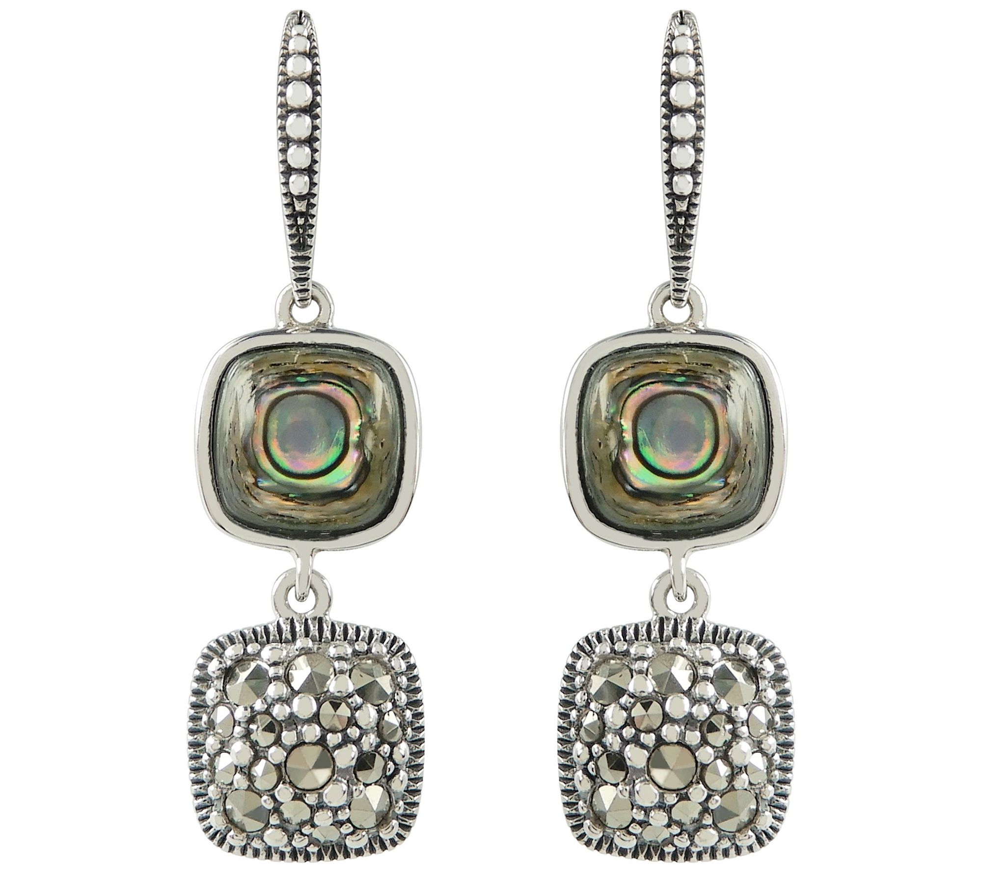 Suspicion Sterling Abalone & Marcasite Dangle Earrings