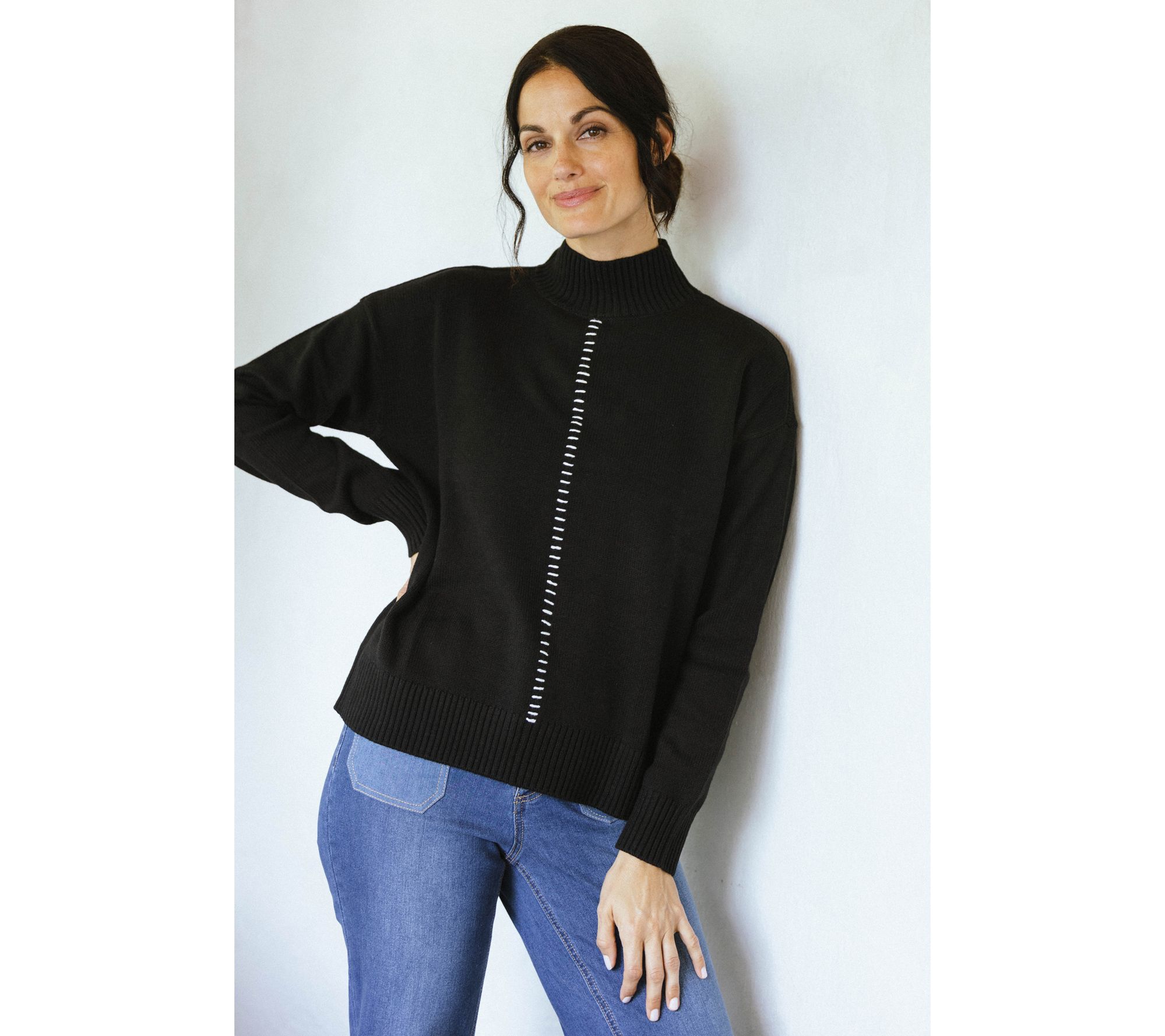 Peace Love World Solid or Split Color Mock-Neck Sweater