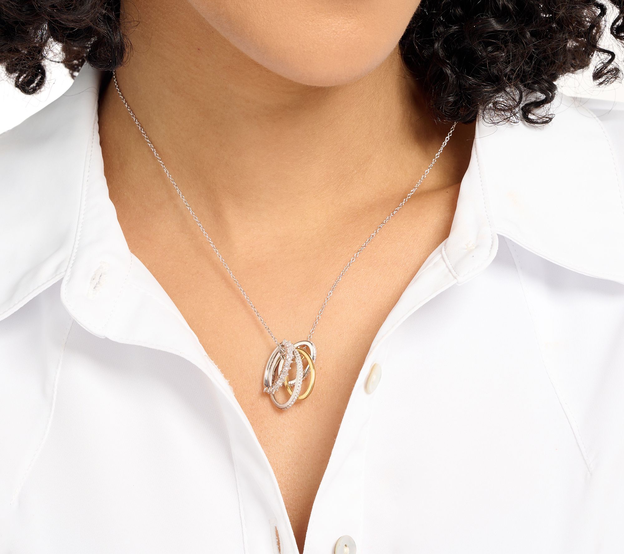 Diamonique Four Ring Necklace, Sterling Silver Sterling Silver