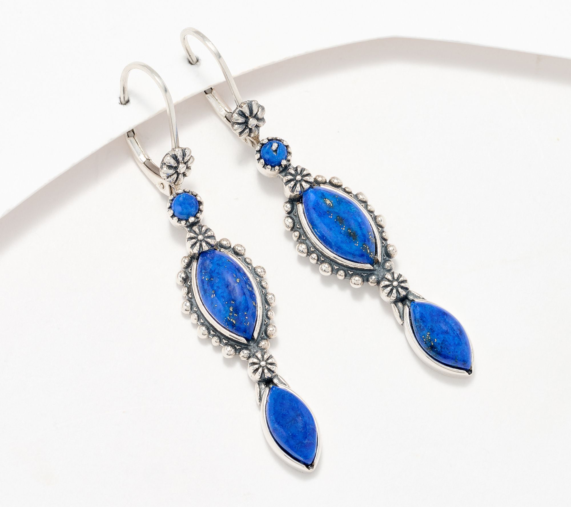 American West Sterling Silver Marquise Gem Leverback Earrings