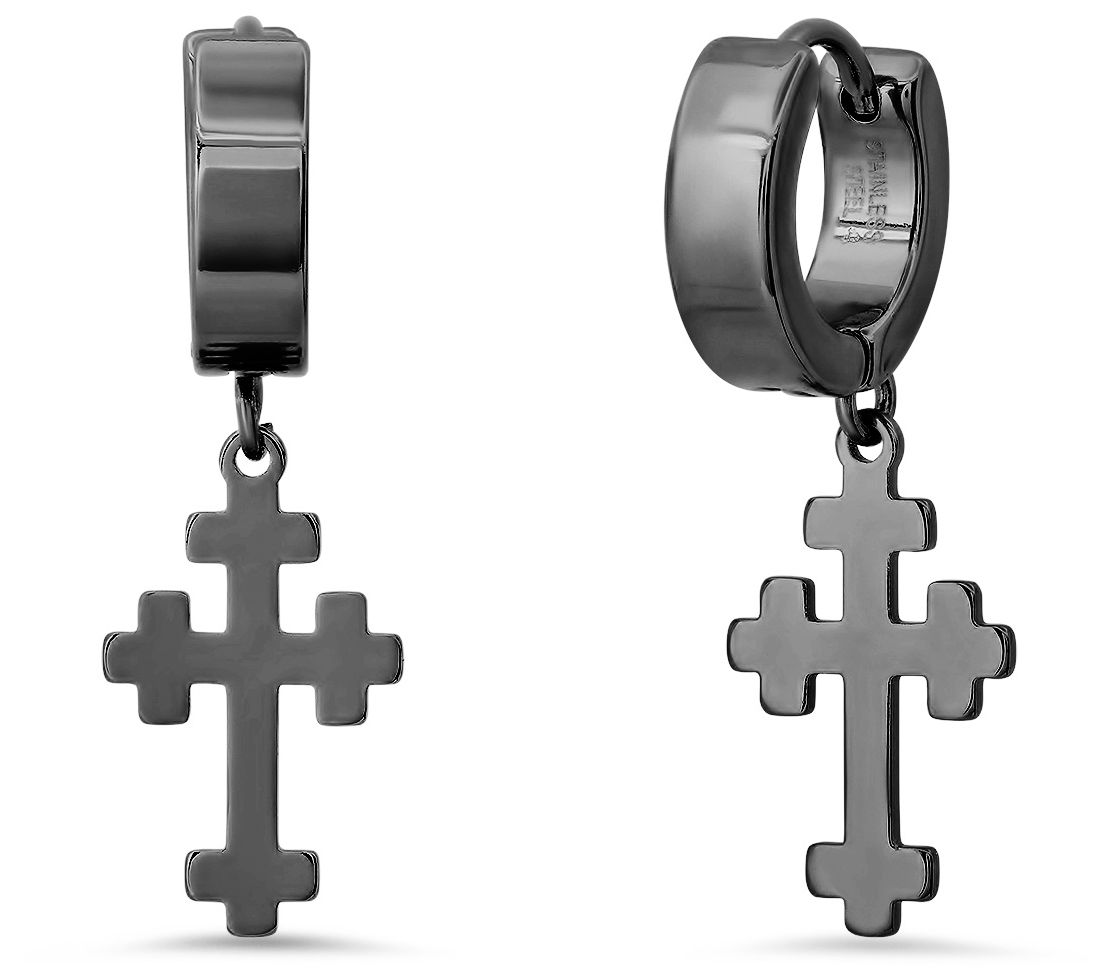 Steel By Design Stainless Steel Cross Huggie Da ngle Earrings