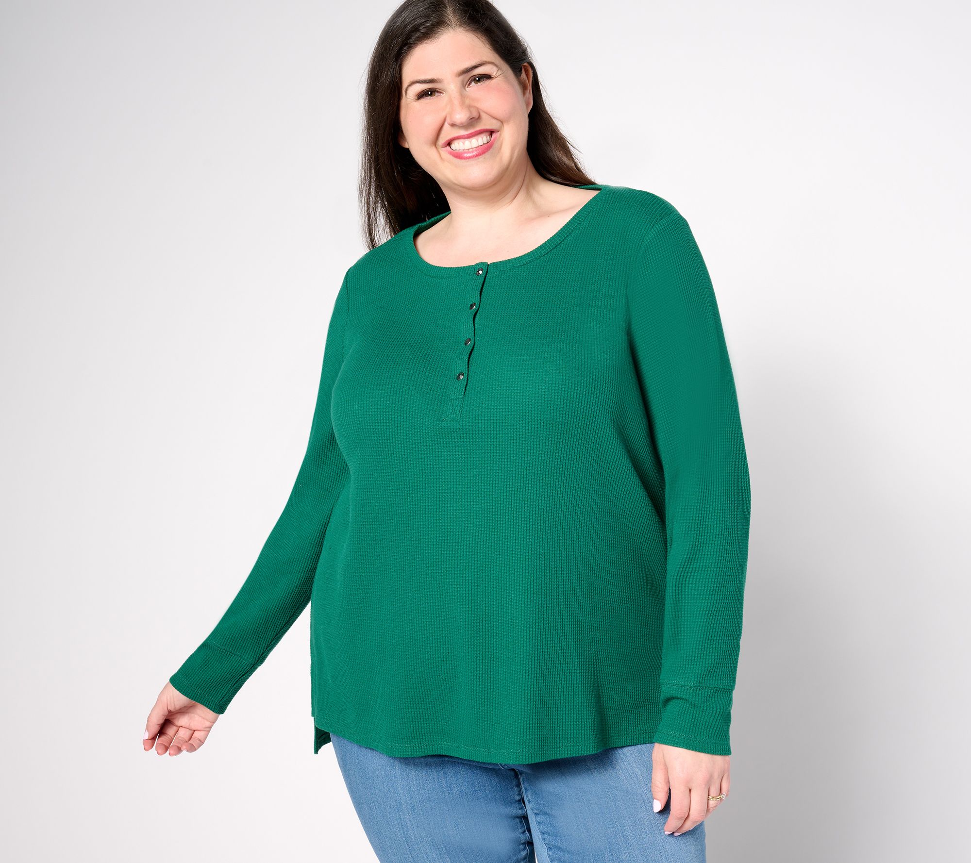 Jingle Belles by Kim Gravel Lumberjill Hi-Low Henley w/ Sparkle Snap