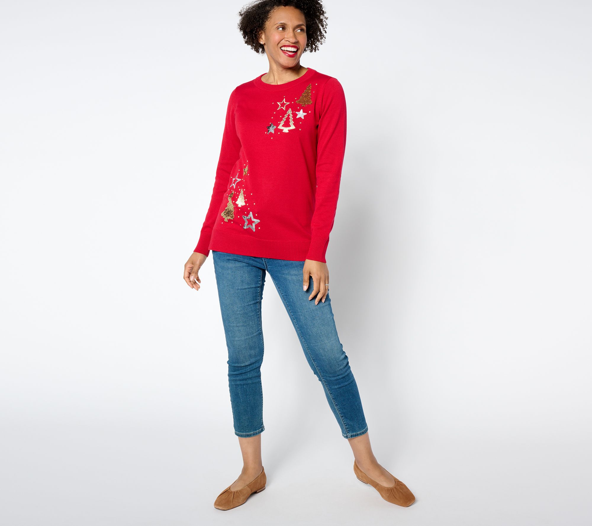 Quacker Factory Starry Night Crew-Neck Sweater