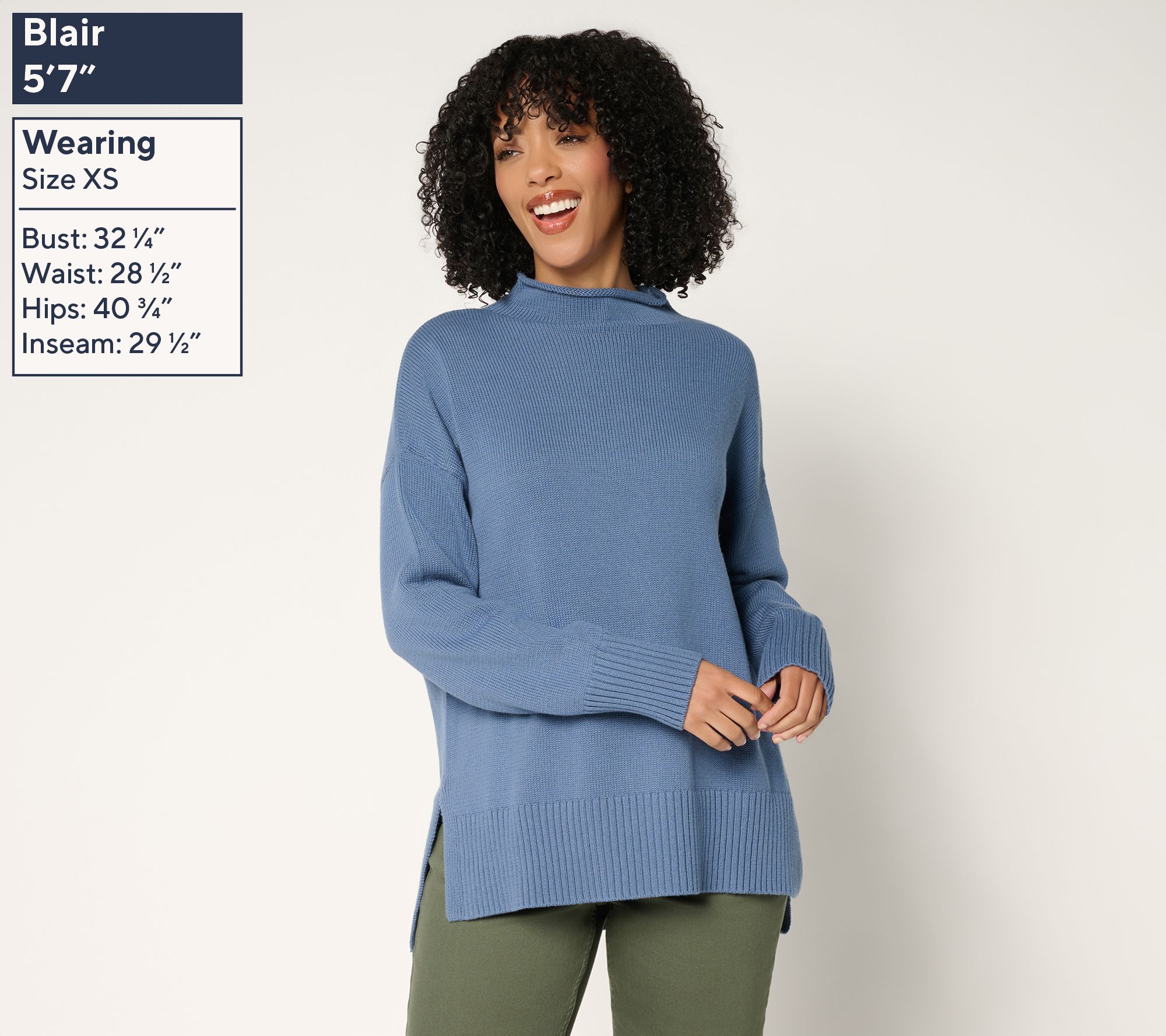 LOGO by Lori Goldstein 100% Cotton Funnel Neck Hi-Low Sweater