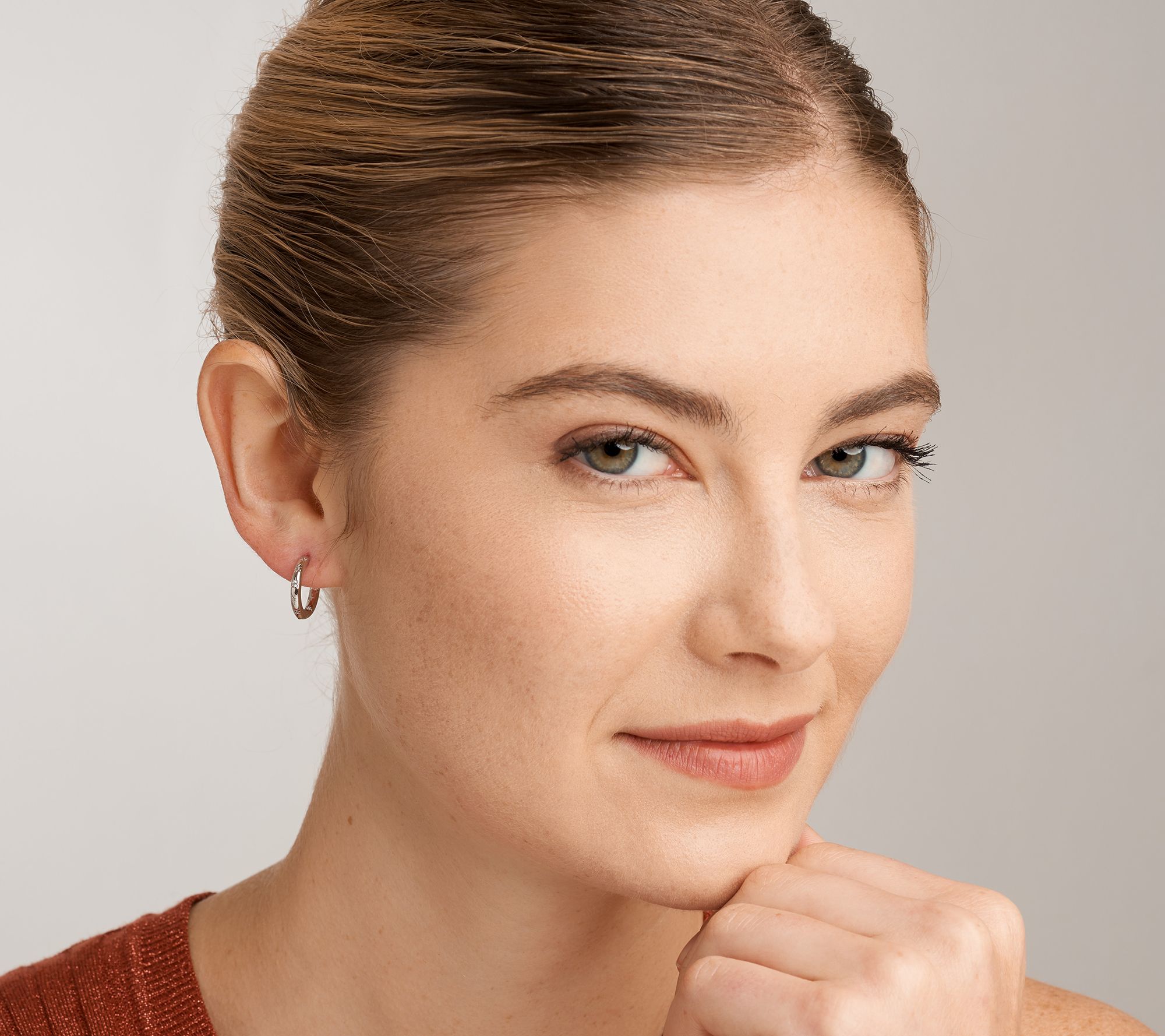 Diamonique High Polished Sterling Silver Star Hop Earrings