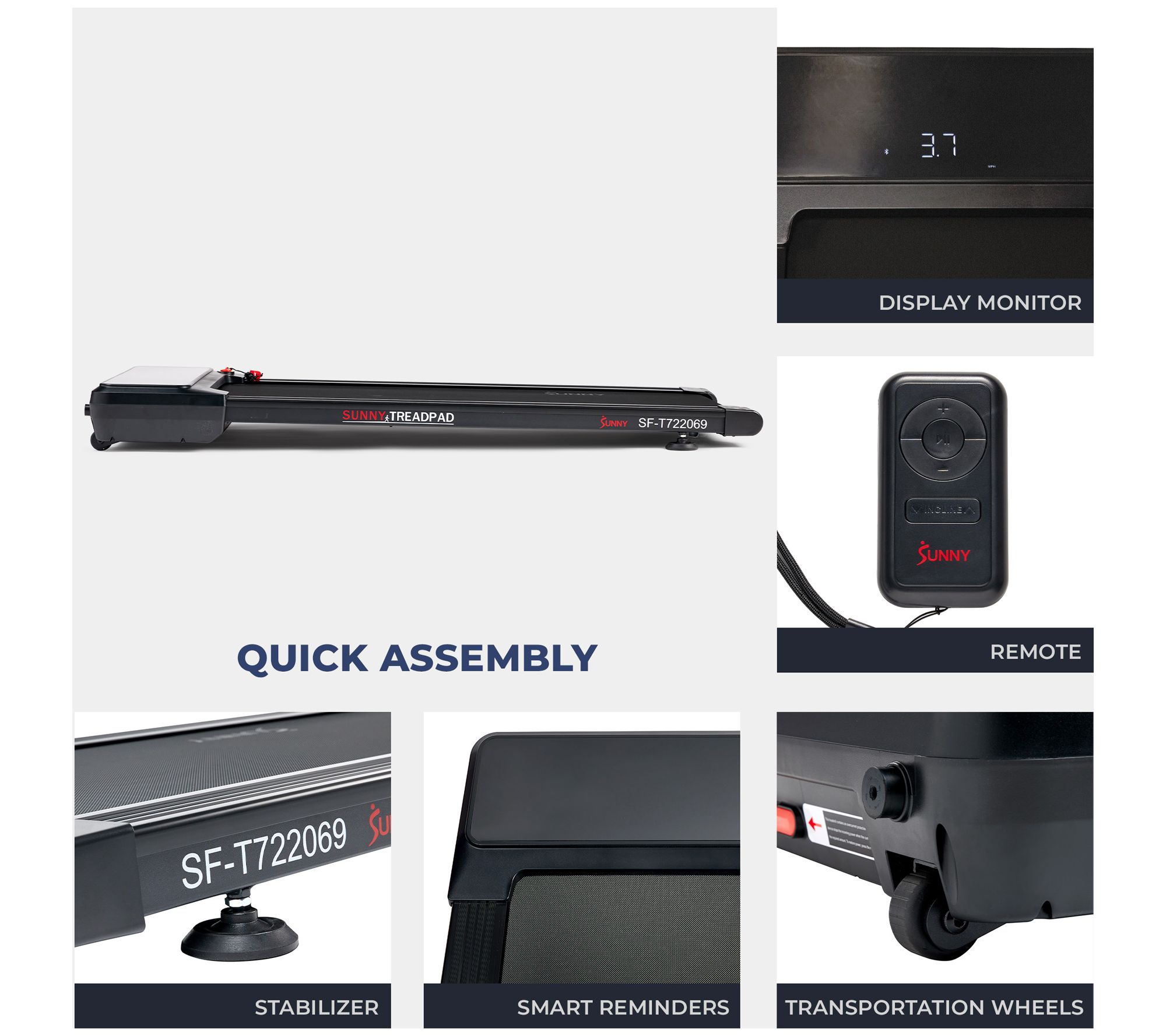 Sunny Health & Fitness Smart Incline Treadpad Treadmill