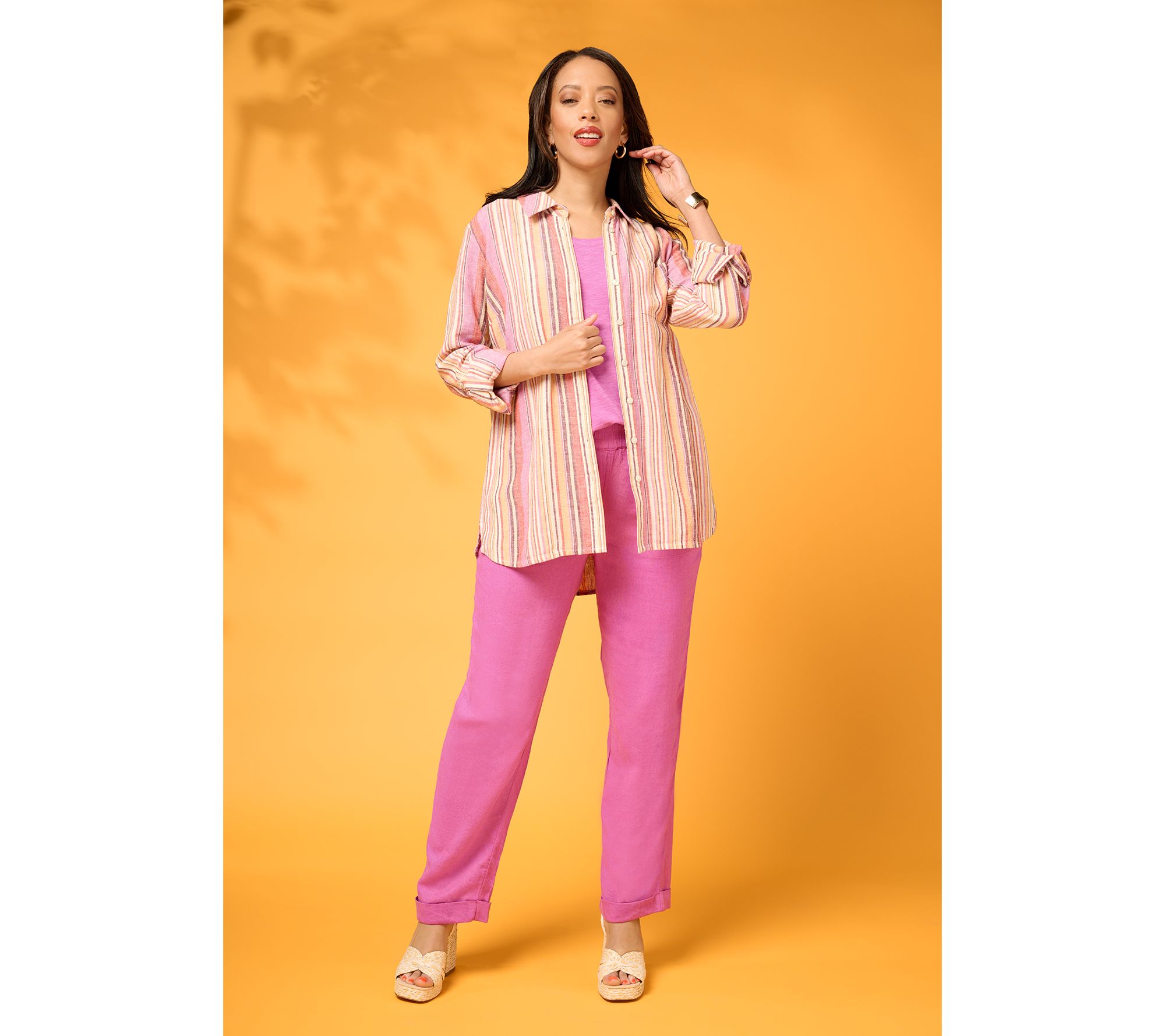 Denim & Co. Naturals Linen Blend Regular Button-Front Tunic